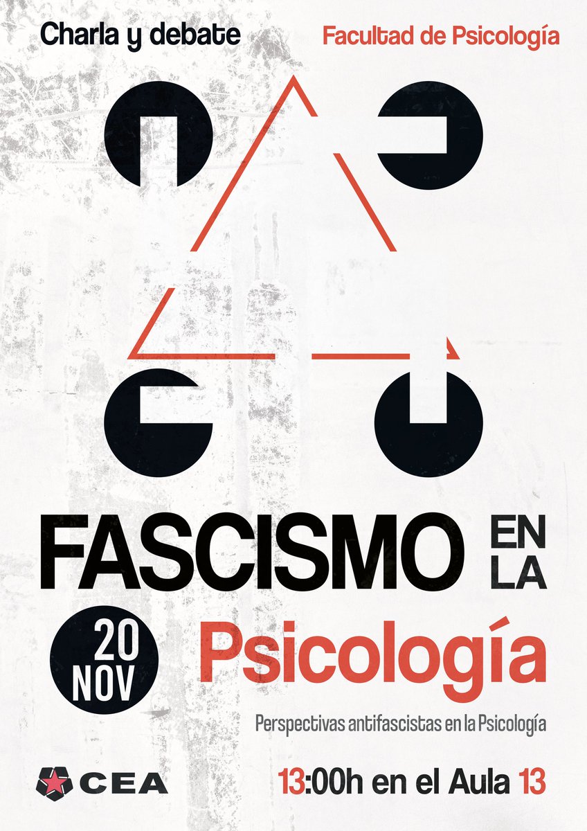 🚩¡Plántale cara al fascismo en tu disciplina!

🧠Este 20 de noviembre estaremos en Ciudad Jardín discutiendo el papel del fascismo en la psicología, y cómo oponernos a él

‼️No te lo pierdas‼️