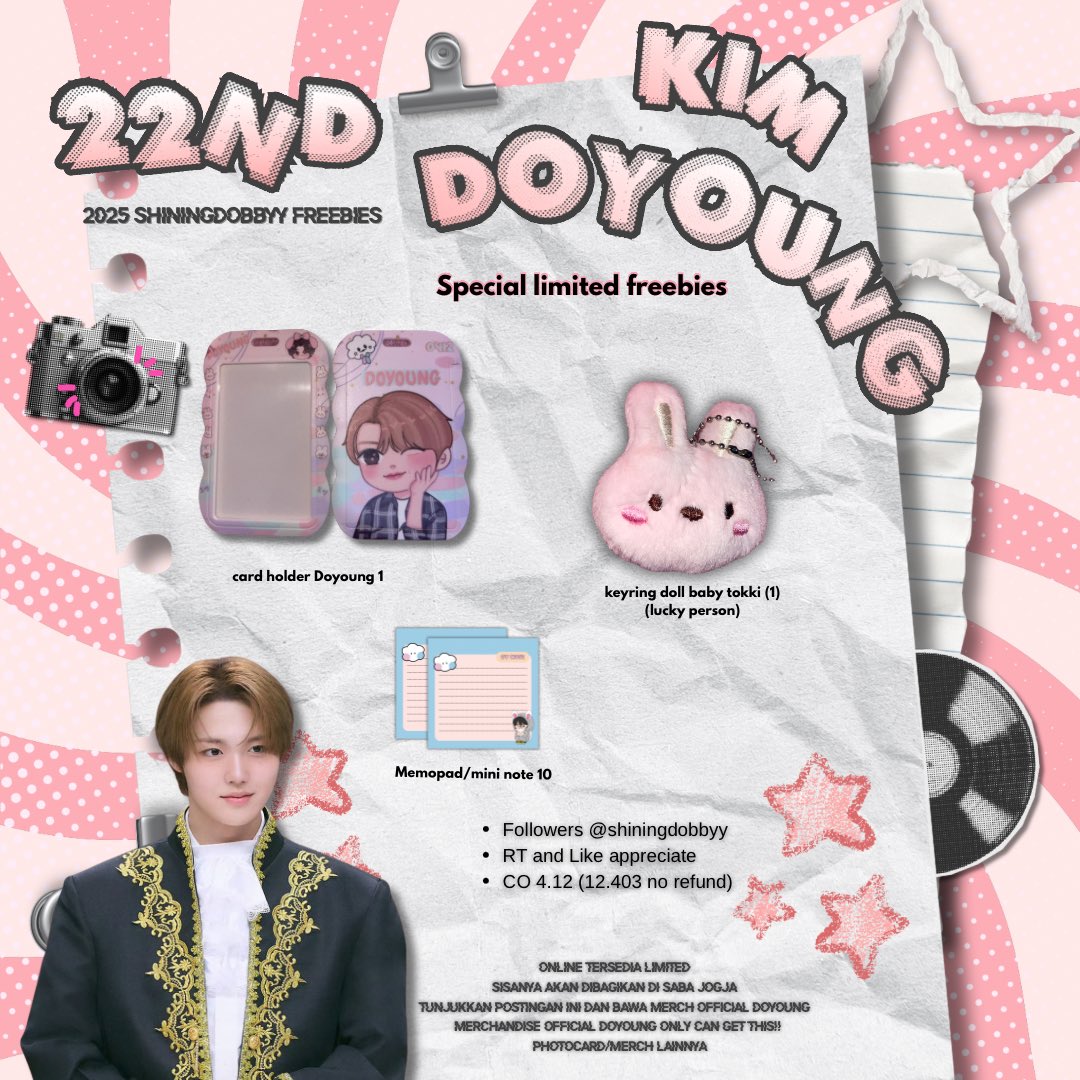 shiningdobbyy's tweet image. 𝐅𝐫𝐞𝐞𝐛𝐢𝐞𝐬 𝟐𝟐𝐧𝐝 𝐊𝐢𝐦 𝐃𝐨𝐲𝐨𝐮𝐧𝐠𓂃 ࣪˖ ִֶָ𐀔
— by @shiningdobbyy ⋆⋅☆⋅⋆ 

How to get :
• Followers shiningdobbyy only
• RT and Like appreciated 💗
• online CO 4.12 (12.403 no rf)
• offline (SABA)

drop @ if u interested

Our fantastic Doyoung…