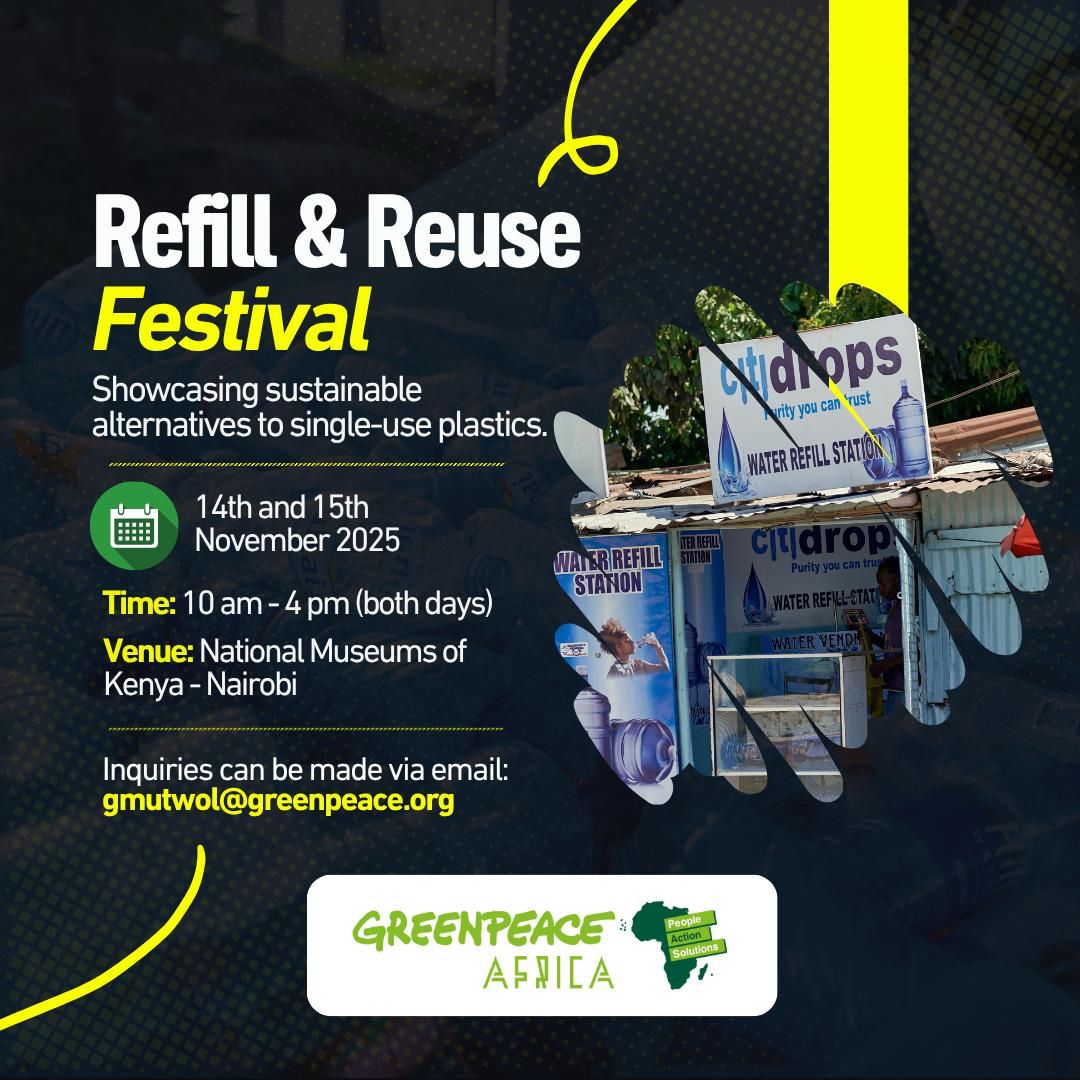 gp_kenyagroup's tweet image. For too long, single-use plastics have been choking our planet, polluting and harming our environment. 
This is a celebration of innovation, community power and the game-changing impact of refill and reuse systems! #RefillAndReuse #Sustainability  @Greenpeaceafric
@MutwolGerance
