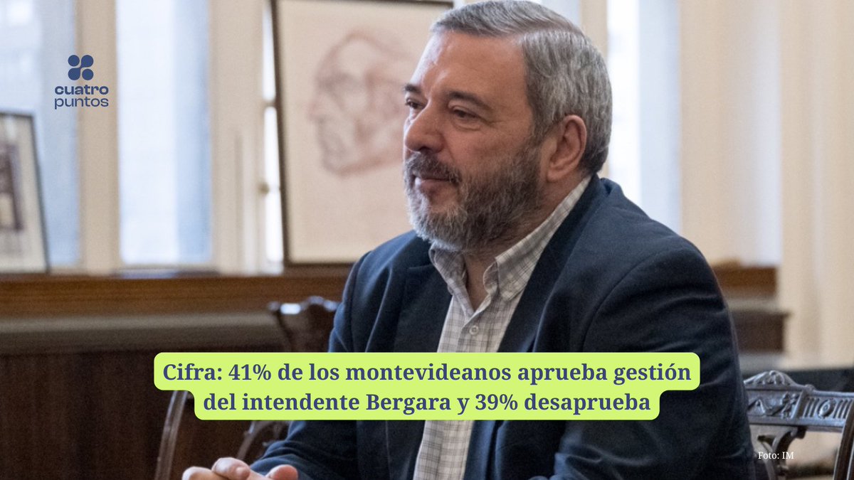 CIFRA: 41% DE LOS MONTEVIDEANOS APRUEBA GESTIÓN DEL INTENDENTE BERGARA Y 39% DESAPRUEBA

⚫ La encuesta de Cifra además indica que un 6% adicional ni aprueba ni desaprueba la gestión del jefe comunal de Montevideo, Mario Bergara, en tanto el 12% de las personas consultadas no