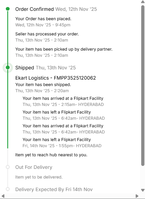 adityasc12's tweet photo. @flipkartsupport @Flipkart   I had ordered on 12th Nov,had got msg that today the delivery will take place. However its almost 4.40pm, n there is no info abt delivery agent, elivery details are seen stating its in hyderabad, while the delivery location is mumbai.. poor service https://t.co/tMQVvOAE5Q