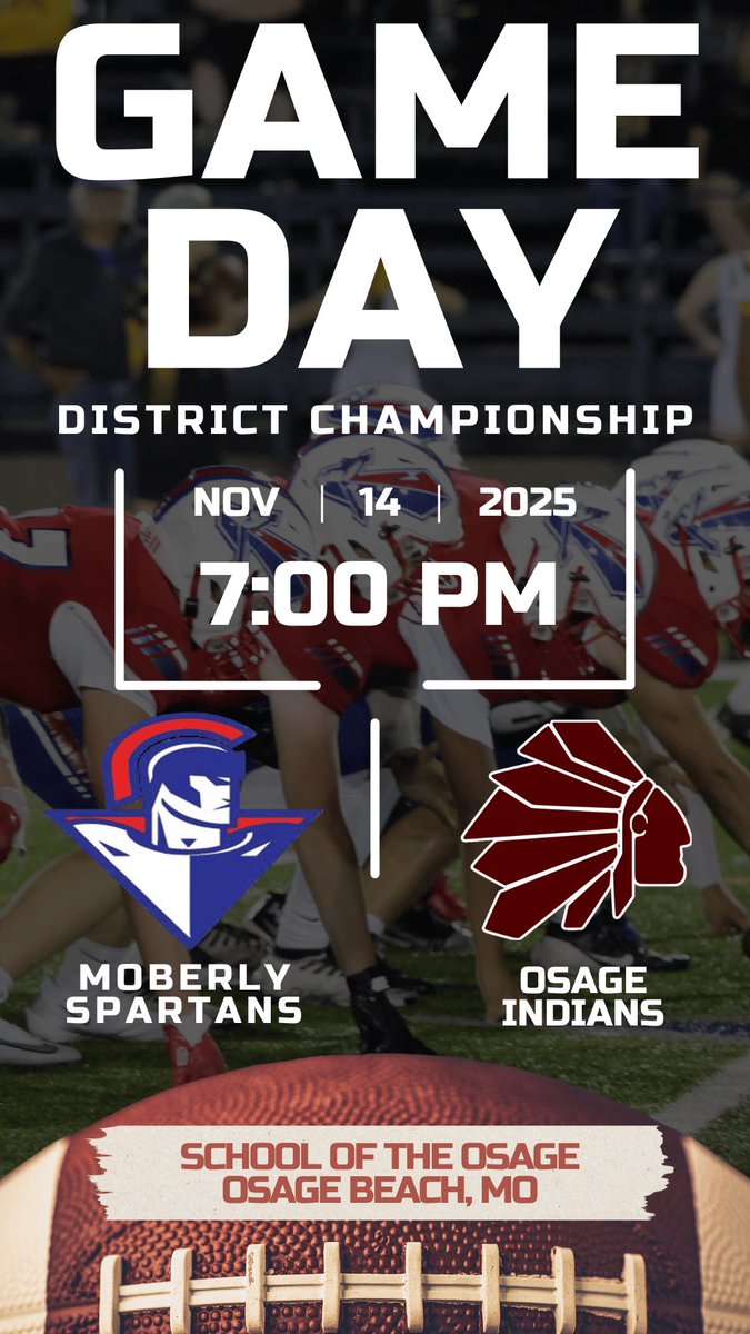 IT'S GAMEDAY!

⏰: 7:00 PM 
🆚: Osage Indians
🏟️: Osage High School
📍: 636 RT-42 Osage Beach, MO 65065
📻: nemopressbox.com
🔗: MSHSAAs TV Per-View link: 
mshsaa.tv/?B=3058733