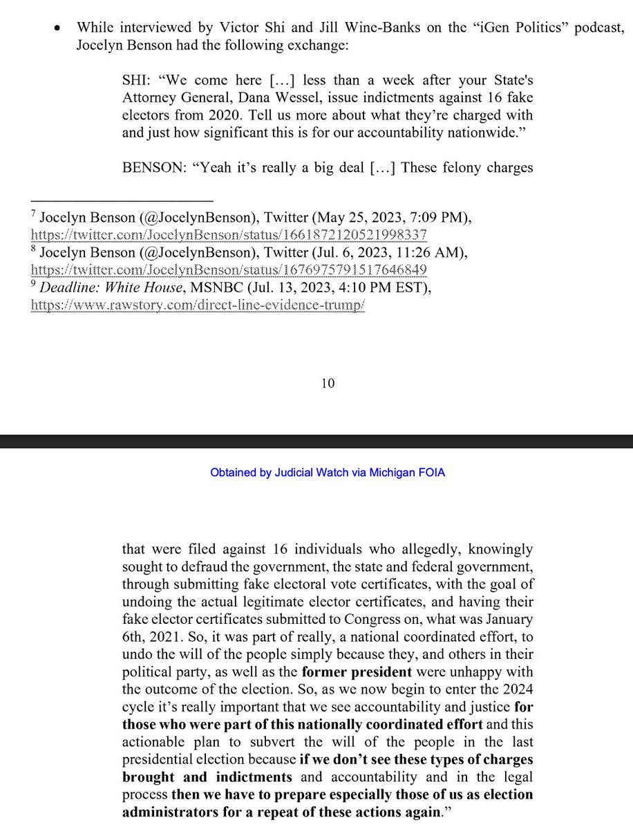 Jocelyn Benson supported lawfare against the alternate electors