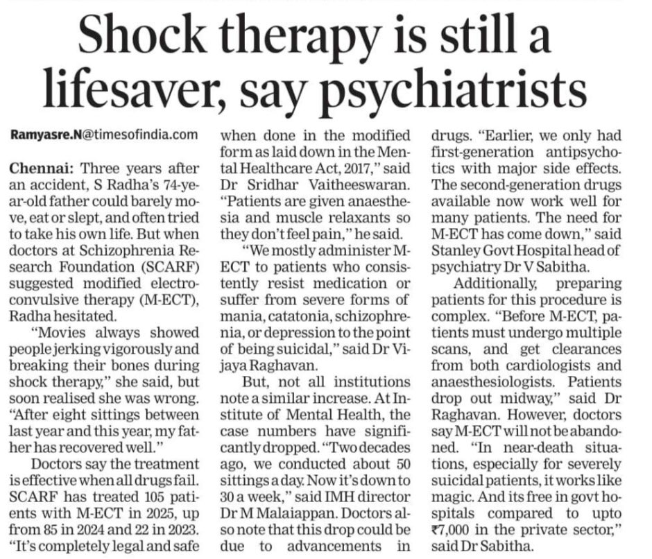 Shock therapy is often shown negatively in films, with patients jerking intensely or even “breaking bones.” But Radha says modified electroconvulsive therapy saved her father when nothing else worked. Chennai institutes like SCARF also report a rise in its use over the last three