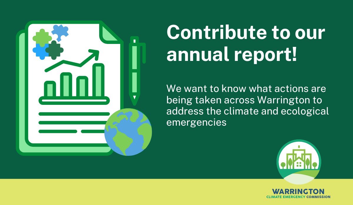 Contribute to this year's annual report!

Do you have any news, stories or achievements from Warrington which demonstrate progress for climate action? If so, let us know and we may be able to include it in our annual report.

Please email us on: