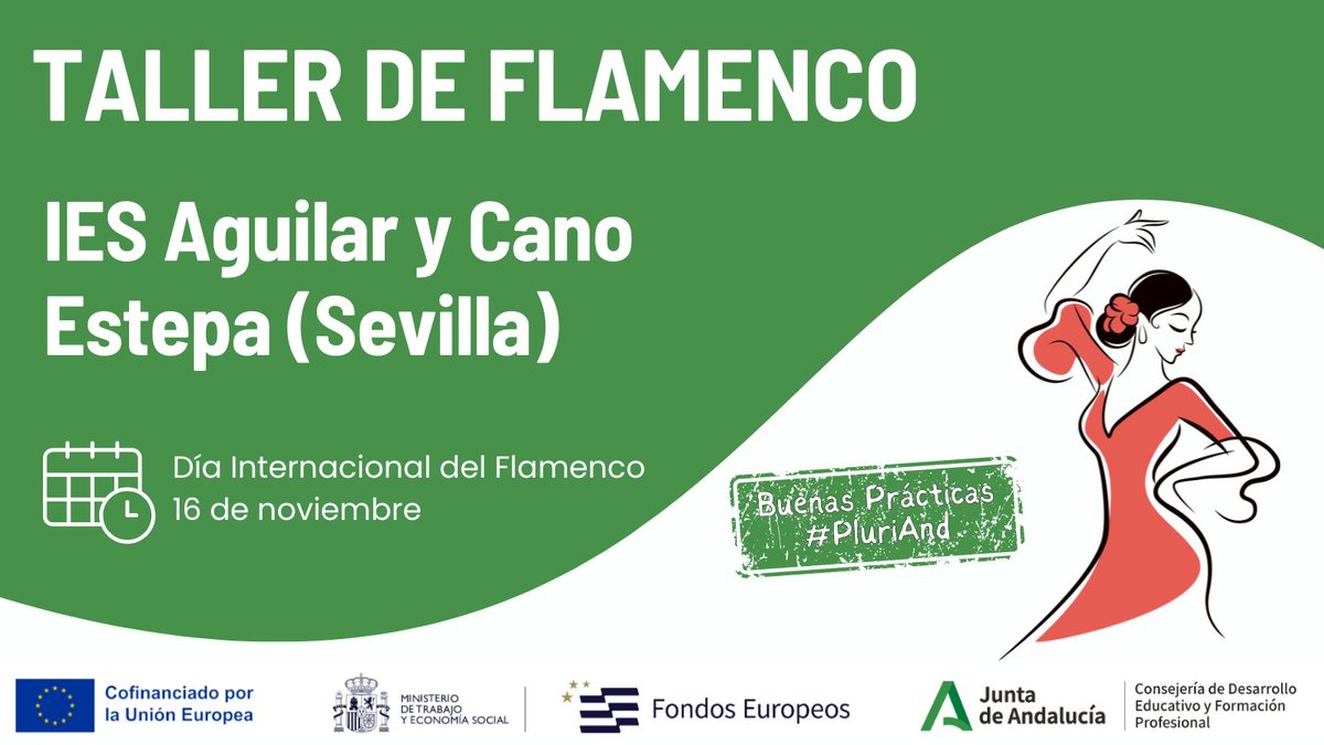 El 16 de noviembre es el Día Internacional del Flamenco. El IES Aguilar y Cano de Estepa (Sevilla) nos propone este taller de flamenco para celebrarlo, impulsando la internacionalización en los centros.🔗lajunta.es/62uws
#PluriAnd <a href="/AGUILARYCANOIES/">IES Aguilar y Cano</a>  <a href="/UE_ANDALUCIA/">FondosUE_Andalucía</a> 
#FSEPlus