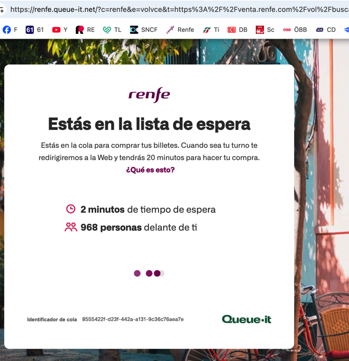Is Renfe the only operator to put you on 'hold' when using their website???  Grrr...

Buy another server already, Renfe, you're not a corner shop!
