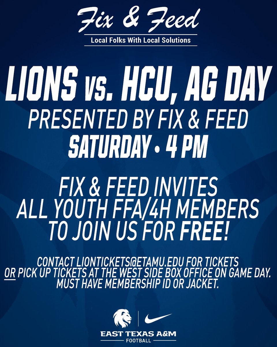 In honor of Ag Day, Fix &amp; Feed invites all local youth FFA/4H members to join us at the 'Hawk. See you Saturday! #HailET