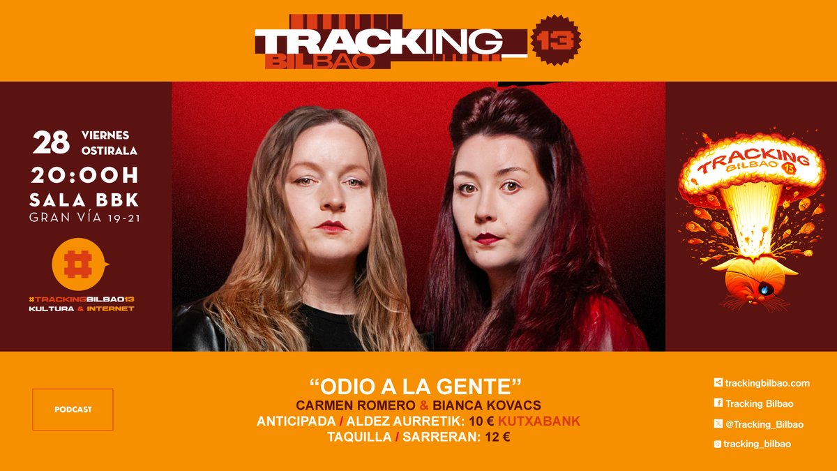 Viernes 28 noviembre 20:00 h en <a href="/salaBBK/">Sala BBK</a>: Podcast “Odio a la gente” con Carmen Romero y Bianca Kovacs.

<a href="/carmenromp/">Carmen Romero</a> y <a href="/BiancaKovacs1/">BiancaKovacs_</a> comparten escenario para demostrar sin censura que el mundo de la comedia no tiene por qué ser simpático.

"Odio a la gente" es un podcast de