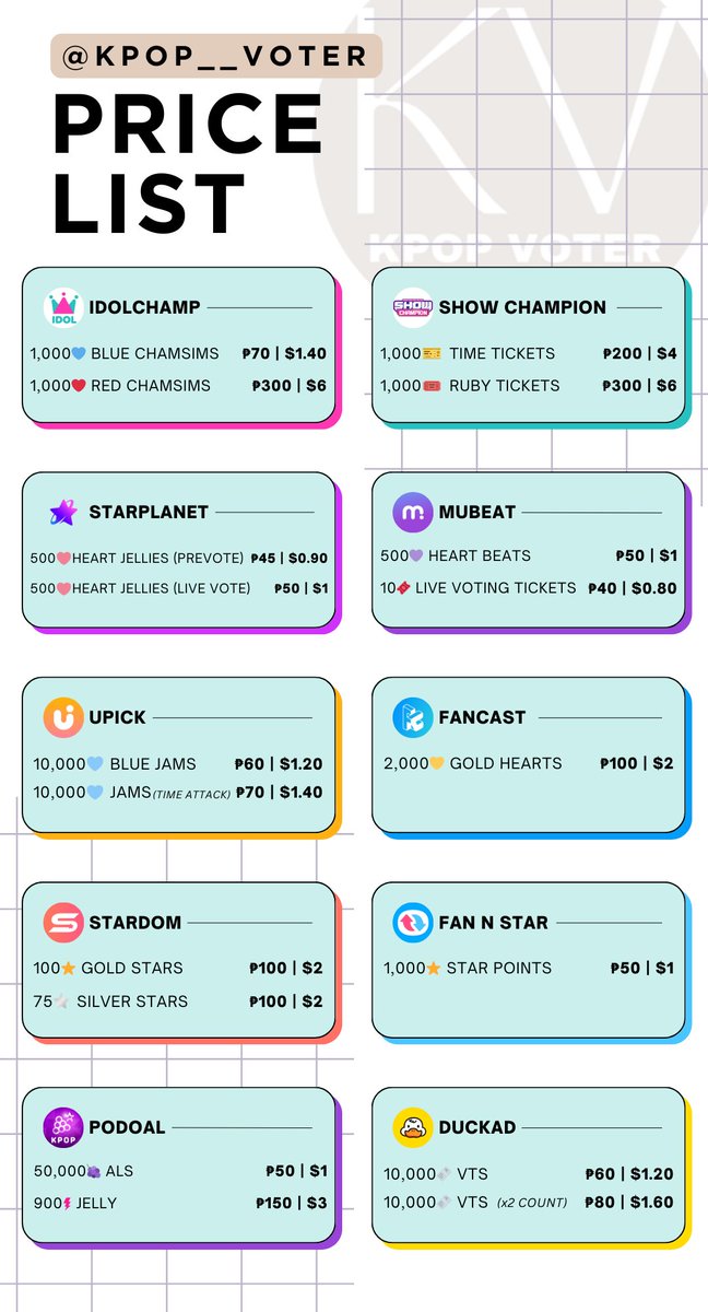 Kpop__Voter's tweet image. wts lfb selling wtb lfs idolchamp idol champ starplanet star planet mubeat upick fancast duckad stardom fann star podoal the show champion music core bank blue jams red chamsims hearts time ruby tickets als heart jellies beats jelly live voting points vts yellow gold silver stars