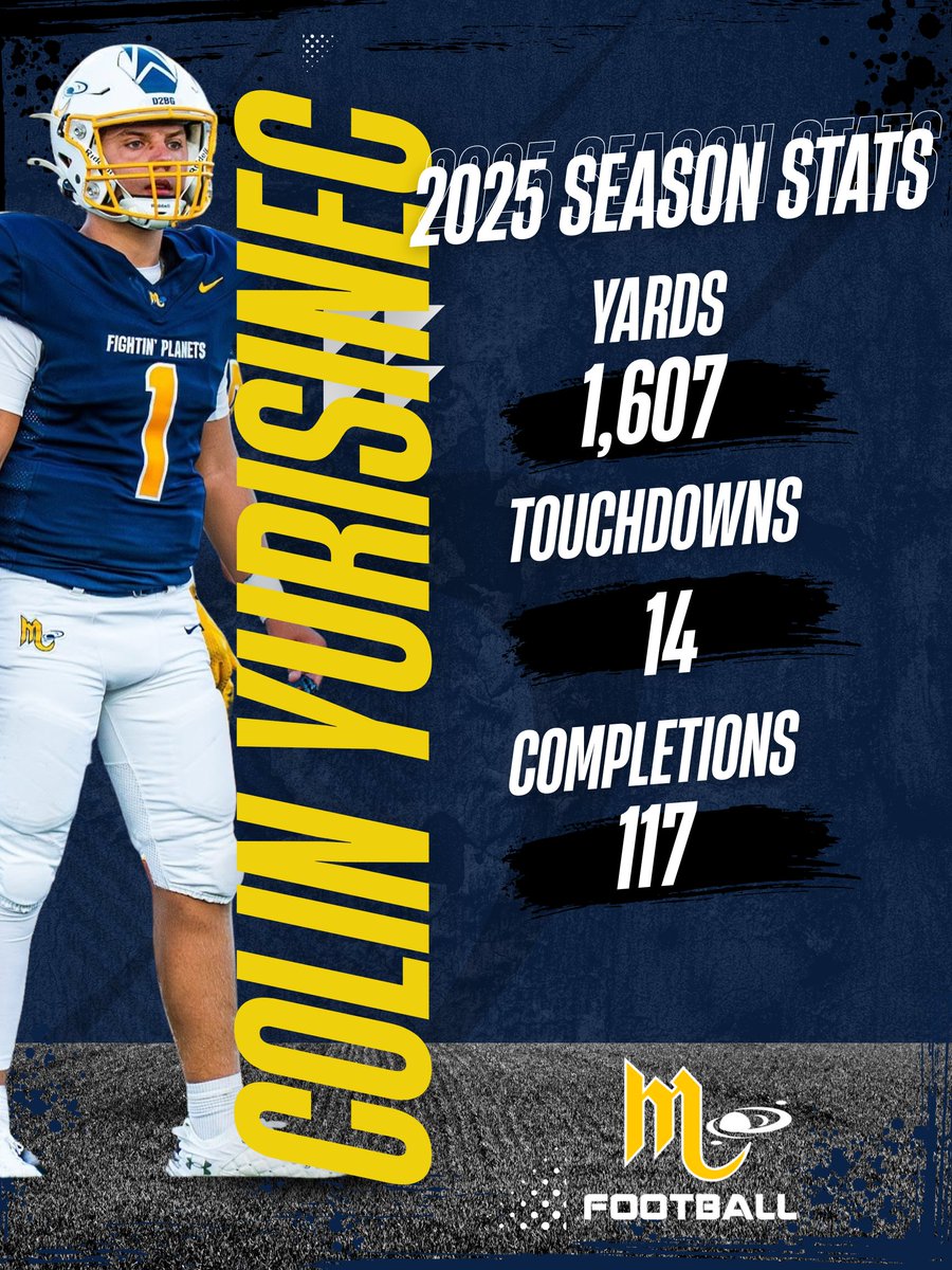 Congrats to <a href="/ColinY_2/">ColinYurisinec</a> who threw for 1,607 yards this season (2nd best) . He now is 5th All-Time  with (1607).

His 117 completions are 3rd most in a season and 3rd on All-Time Career list.

He also had 14 passing TDs in '25/ 3rd best in a season/ 7th career.

#D2BG 👽🏈💪