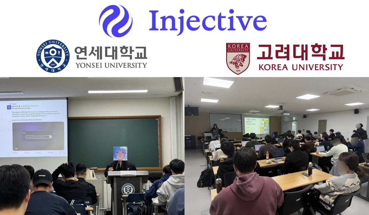 Hope_web3_'s tweet image. Injective University Tour @injective @NinjaLabsKR 
연고전(은 아니고 연대, 고대) 연사 완료!
&amp;lt;크립토에서 개인과 기업이 살아 남기&amp;gt; 라는 주제로, 
인젝티브 포함 크립토 프로젝트들이 2018년부터 어떻게 생존하고 있는지, 금융 포함 미래를 위한 섹터에 대해 짚어보았고 
Injective Overview와…