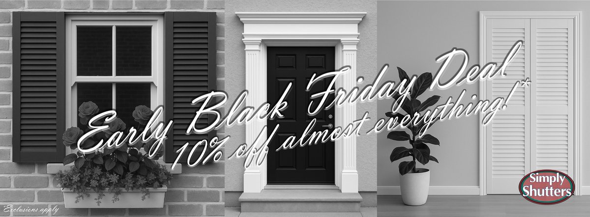 🖤We couldn’t wait so we’re starting our Black Friday sale TODAY!🖤

Use code: BLACKFRIDAY to get 10% off*:

✅ UPVC Polypropylene Decorative Shutters 
✅ High Line and White Line Louvre Doors
✅ Architectural Accents

🌐 simplyshutters.co.uk

#blackfriday 
*exclusions apply