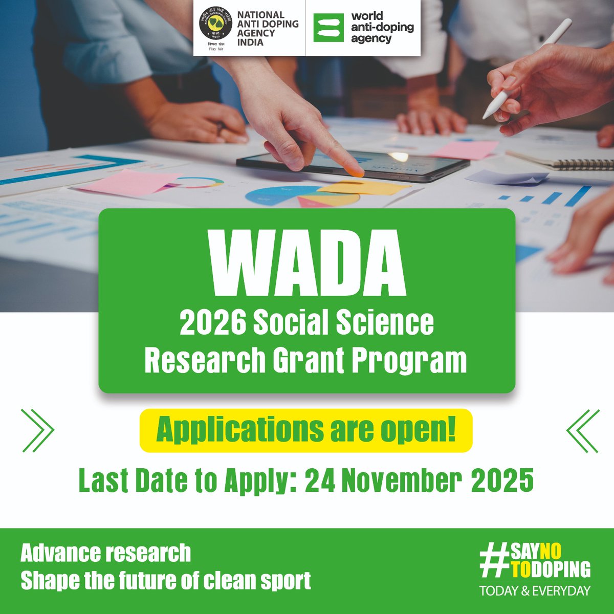 WADA 2026 Social Science Research Grant Program
Applications are open! Submit your proposal via the WADA Grants platform by 24 November 2025. The program supports research that strengthens clean sport by exploring social, psychological, and cultural factors behind doping.
More