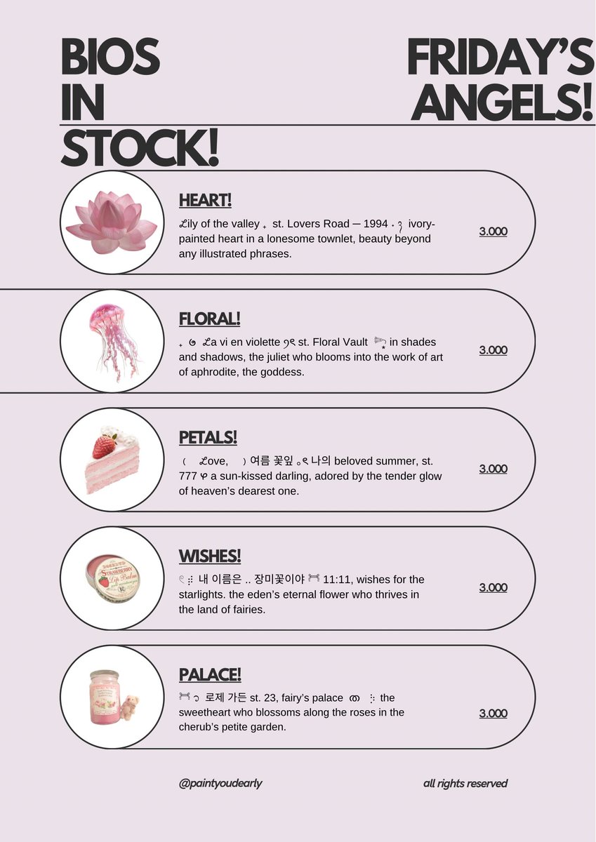 paintyoudearly's tweet image. 𓈒⠀⠀𓏸⠀⠀𓇼 a repost, please? thank you! 🍮🥄 

happy friday, lovelies! aku punya bio wording ready stock angels dan cuties series yang bisa diklaim sekarang juga. 🍧🎀 grab these beauties fast! &amp;lt;3 #zonauang