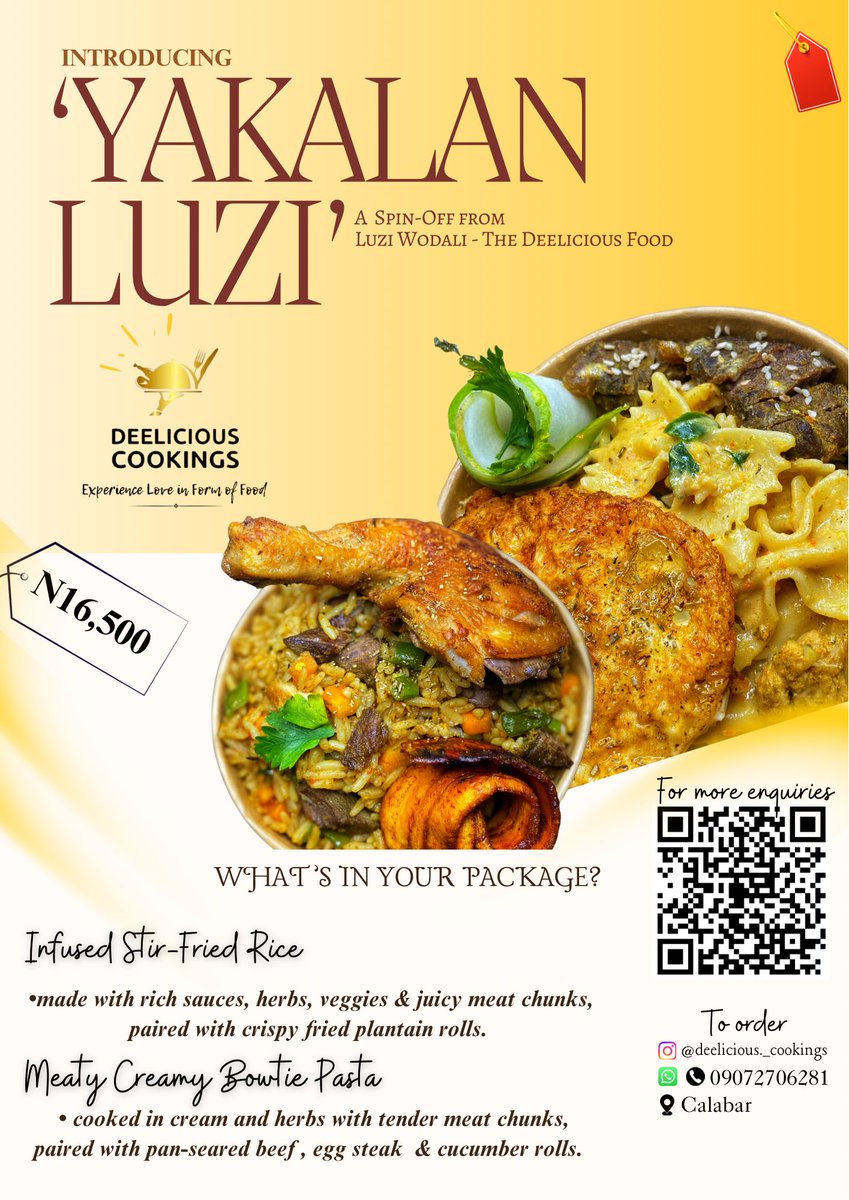 What’s happening is that Deelicious Cookings would be selling her new menu tomorrow in calabar 🥹

📍: calabar 
Please retweet and share 🤭🙏