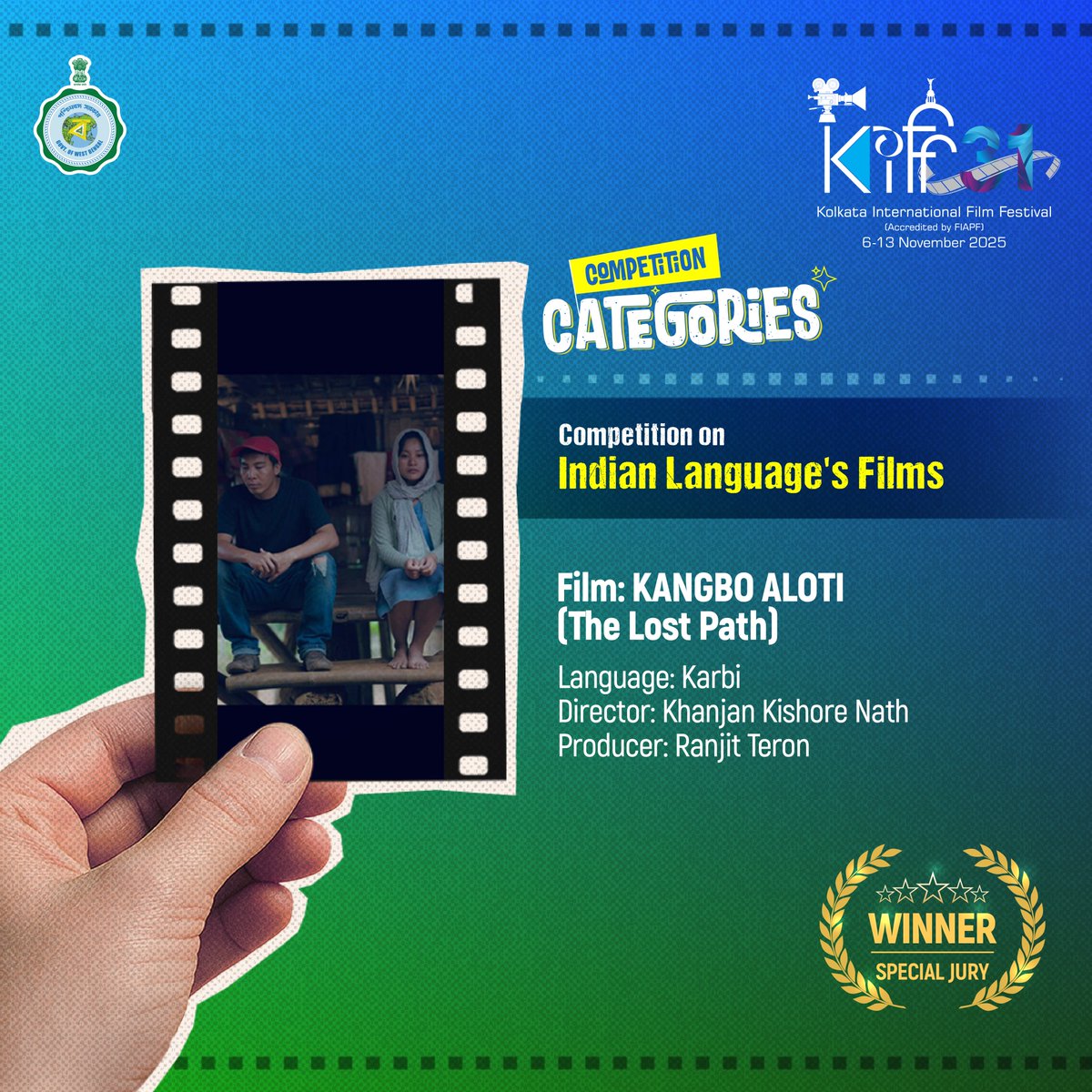 A Special Jury Mention goes to Kangbo Aloti (The Lost Path) - a film that impressed with its raw honesty and narrative intent. Recognition well-earned by director Khanjan Kishore Nath and the team behind this Karbi-language work.

#KIFF2025 #31KIFF #KIFF
