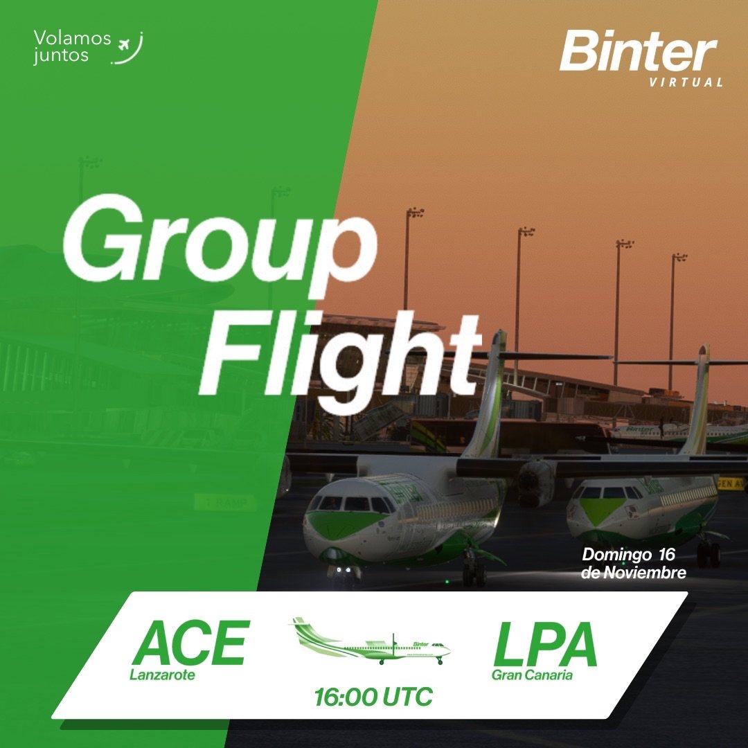 📢 Binter Virtual (<a href="/BinterVirtual/">Binter Virtual</a> ) realizará este domingo 16 de noviembre a partir de las 16:00Z un vuelo de Lanzarote a Gran Canaria en un vuelo de instrucción en lo que se espera conecte en un vuelo icónico las dos islas.

👉 Binter Virtual os invita a todos a participar🤍💚