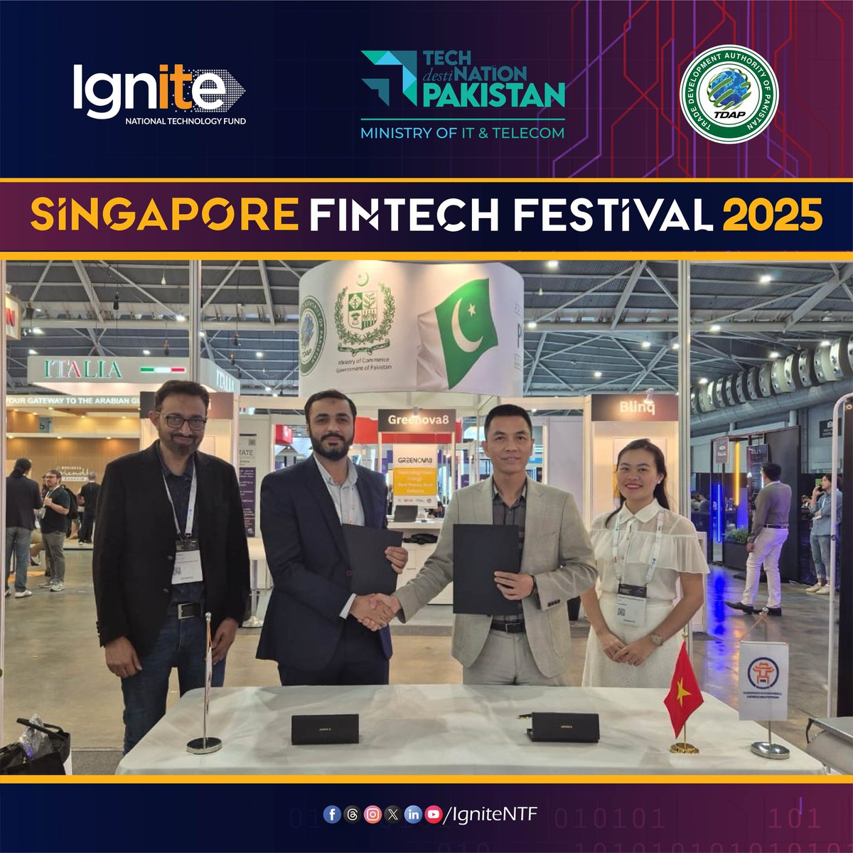 🇵🇰🤝🇻🇳 Pakistan’s Green Innovation on the Global Stage!

Ignite — under MoITT — congratulates Godam Technologies on signing an MoU with Evergy (Vietnam) at #SFF2025.