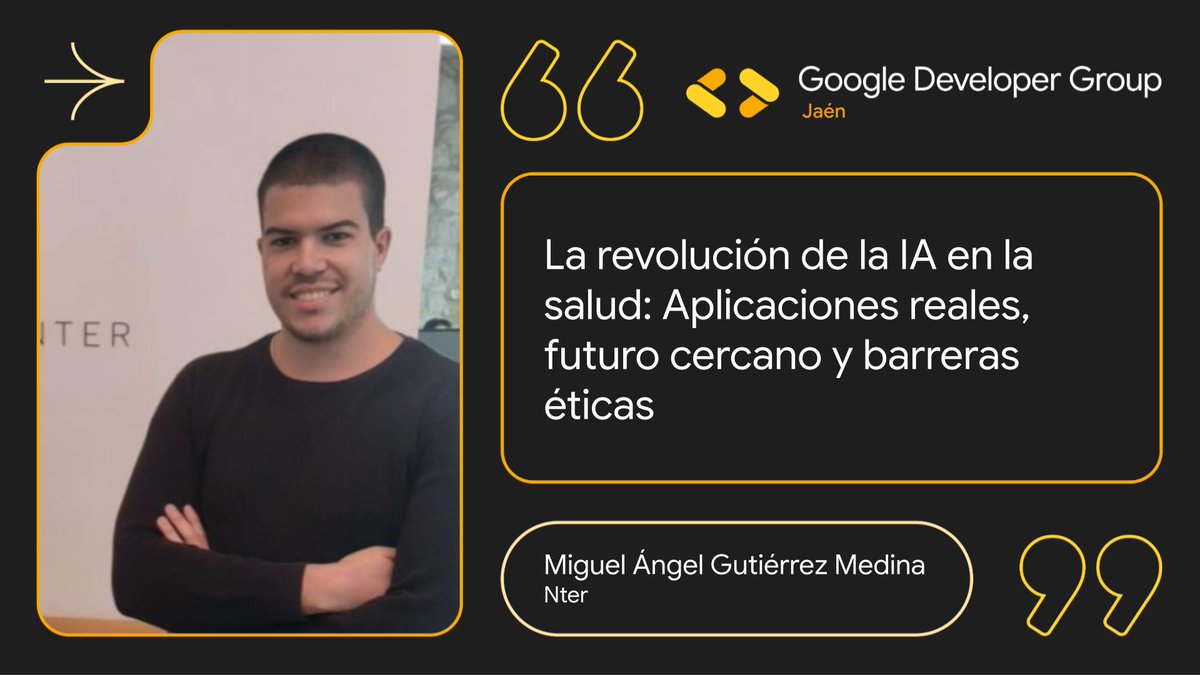 🧠🏥 La inteligencia artificial está transformando la medicina… pero ¿estamos preparados para lo que viene?

📍Aula 5 | Edificio A4 | Universidad de Jaén | 🕐 11:30 - 12:30
📅22 de noviembre

#DevFestJaén2025 #IAenSalud #ÉticaTecnológica #MiguelÁngelGutiérrez #GDGJaén
