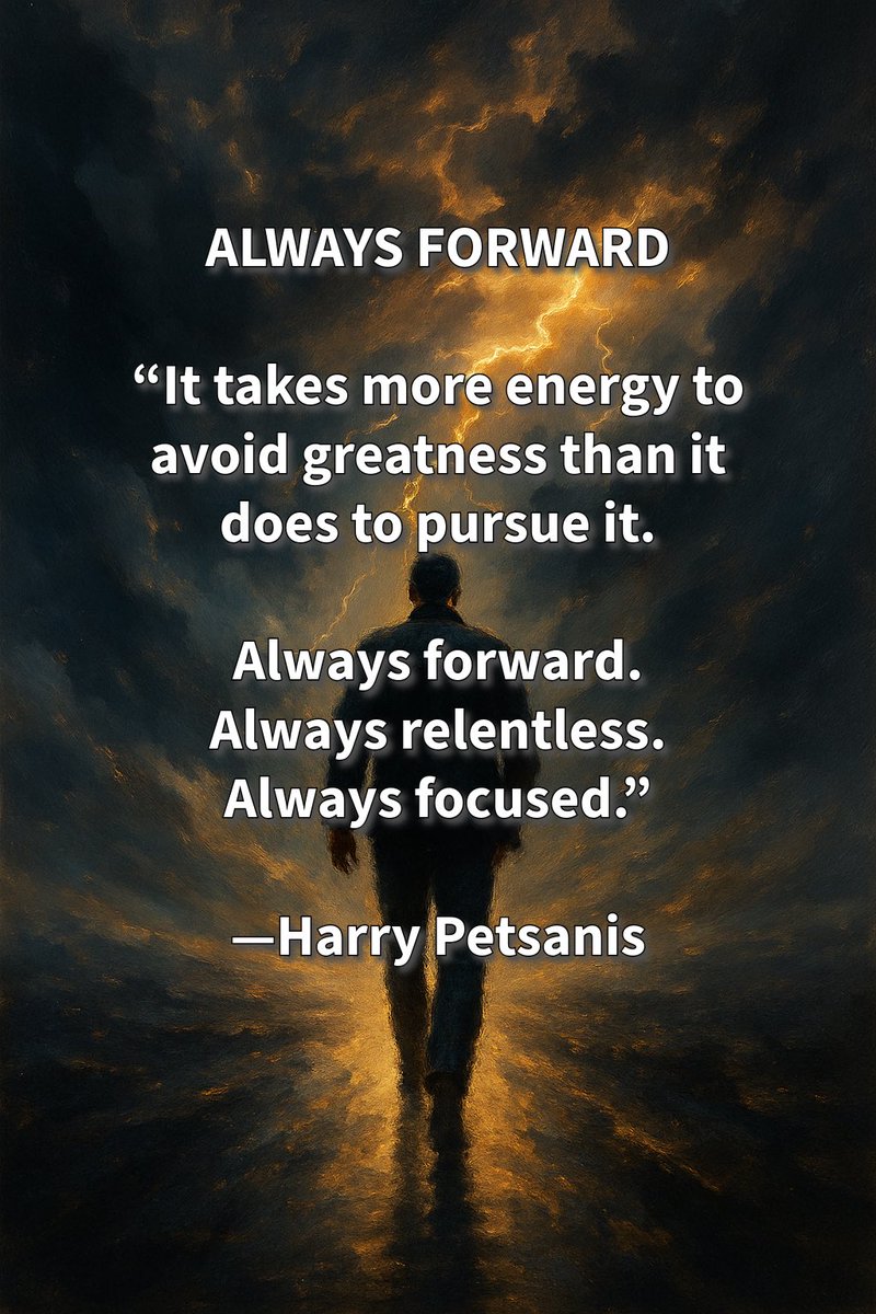 harrypetsanis's tweet photo. ALWAYS FORWARD

“It takes just as much energy to avoid greatness as it does to pursue it.

Always forward.
Always relentless.
Always focused.”

—Harry Petsanis

#RelentlessMindset
#PeakPerformance
#FocusAndDiscipline
#AccountabilityCoaching

“Always Forward” by Harry Petsanis, Accountability Coaching