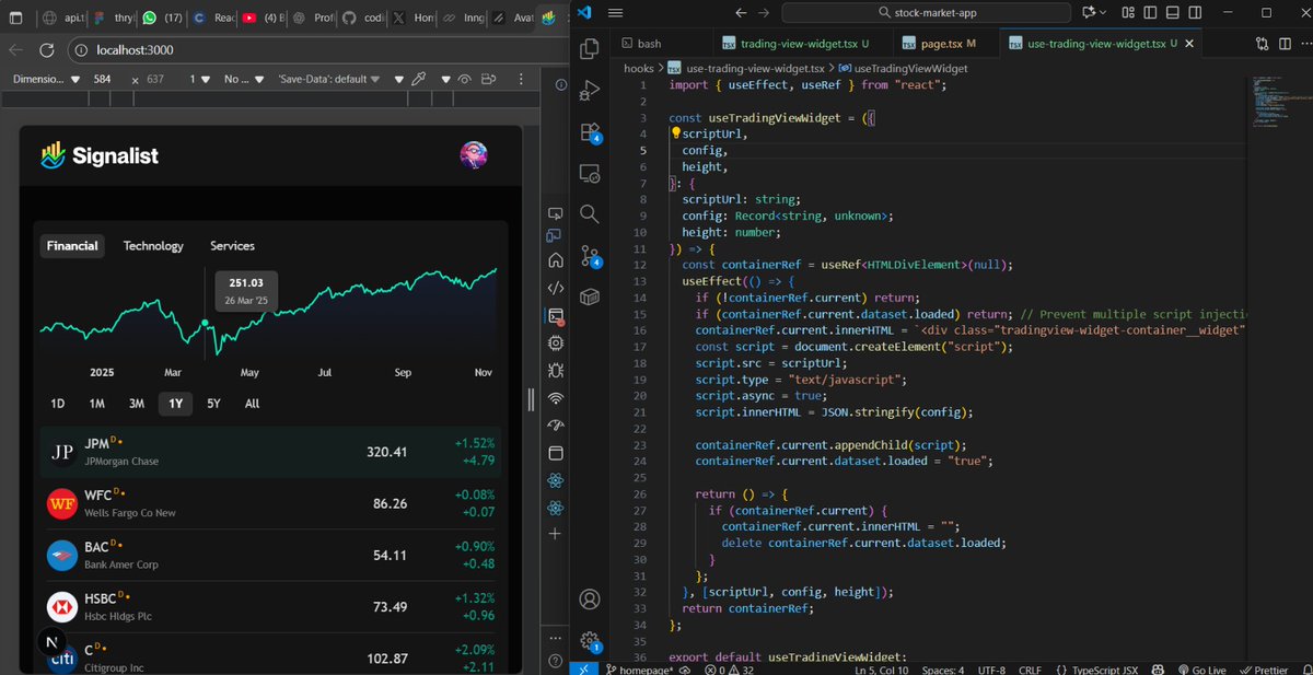 techiebaker's tweet image. Currently working on a stock market app and learning a lot.
TradingView charts, heat map, market overview + top stories all set.
The sweet part: Better Auth, Inngest, Gemini AI handling auth, emails, price alerts etc.
Nodemailer as transporter all done thru Next.js server actions