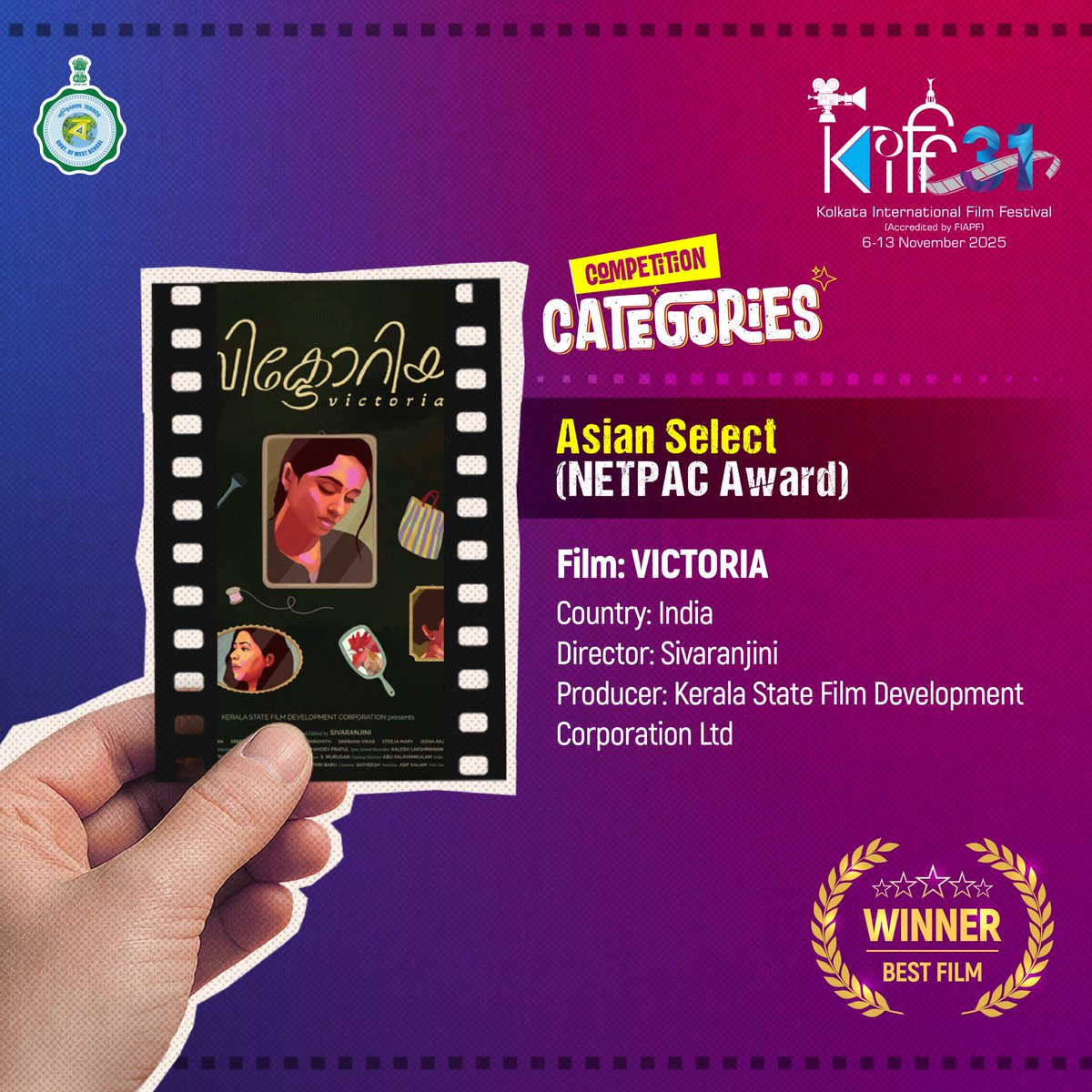 A powerful and poignant narrative that stands out on the Asian stage.
Victoria wins the NETPAC Award for Best Film in the Asian Select category at KIFF 2025.
Heartiest congratulations to the team for this remarkable achievement!

#KIFF2025 #31KIFF #AsianSelect #NETPACAward