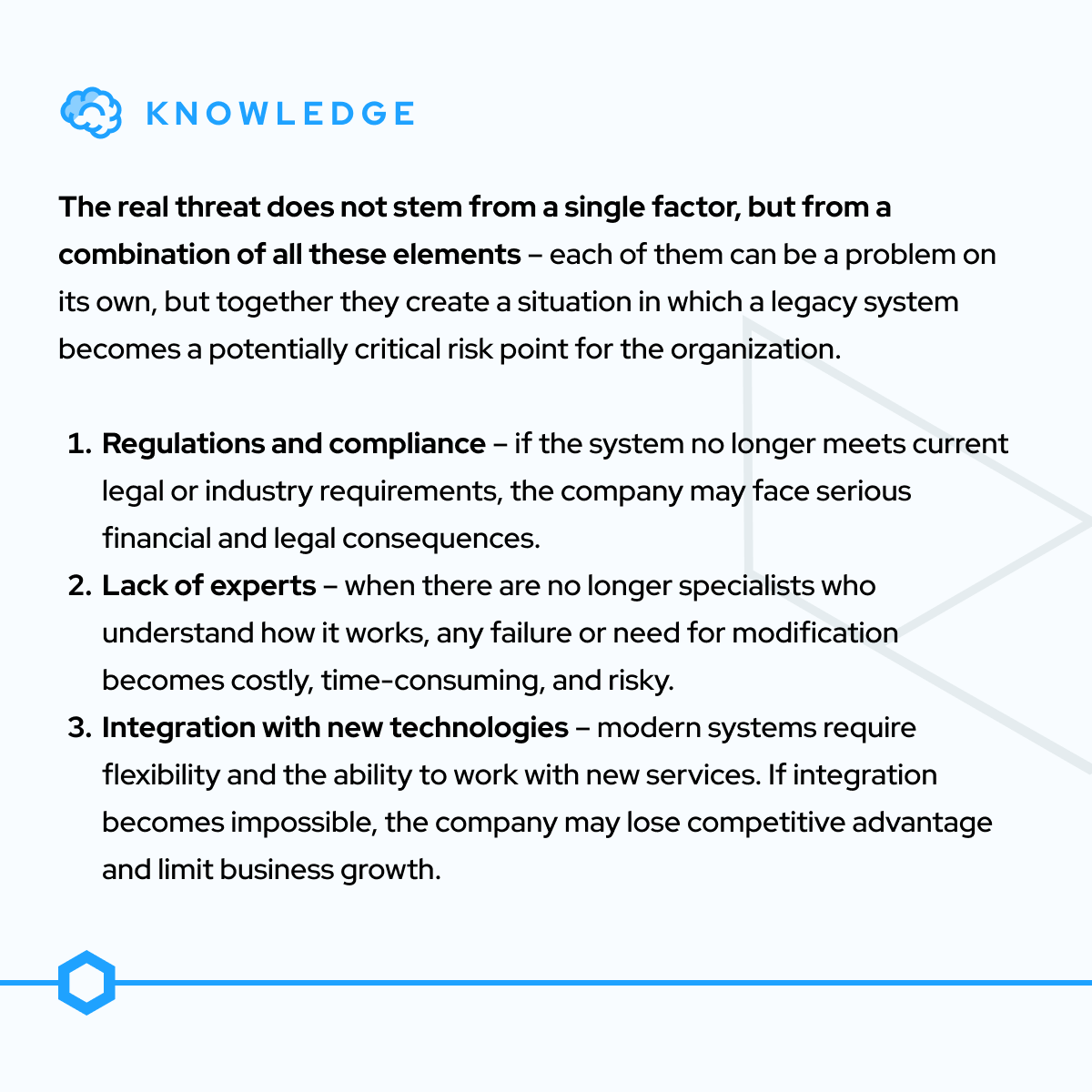 Finanteq's tweet photo. This time we could not trick you with our #quiz question 💡

Despite the fact, that legacy systems carry heavy loads on their shoulders and are hard to replace, they can become dangerous in certain conditions.

#Banking #LegacySystems #Migration #Development https://t.co/ubbEU7hdhY