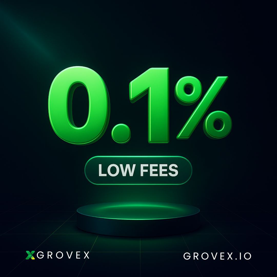 GroveXchange's tweet image. Low fees. Big moves.
Trade from just 0.01% on GroveX. 💚
#GroveX #CryptoExchange #LowFees