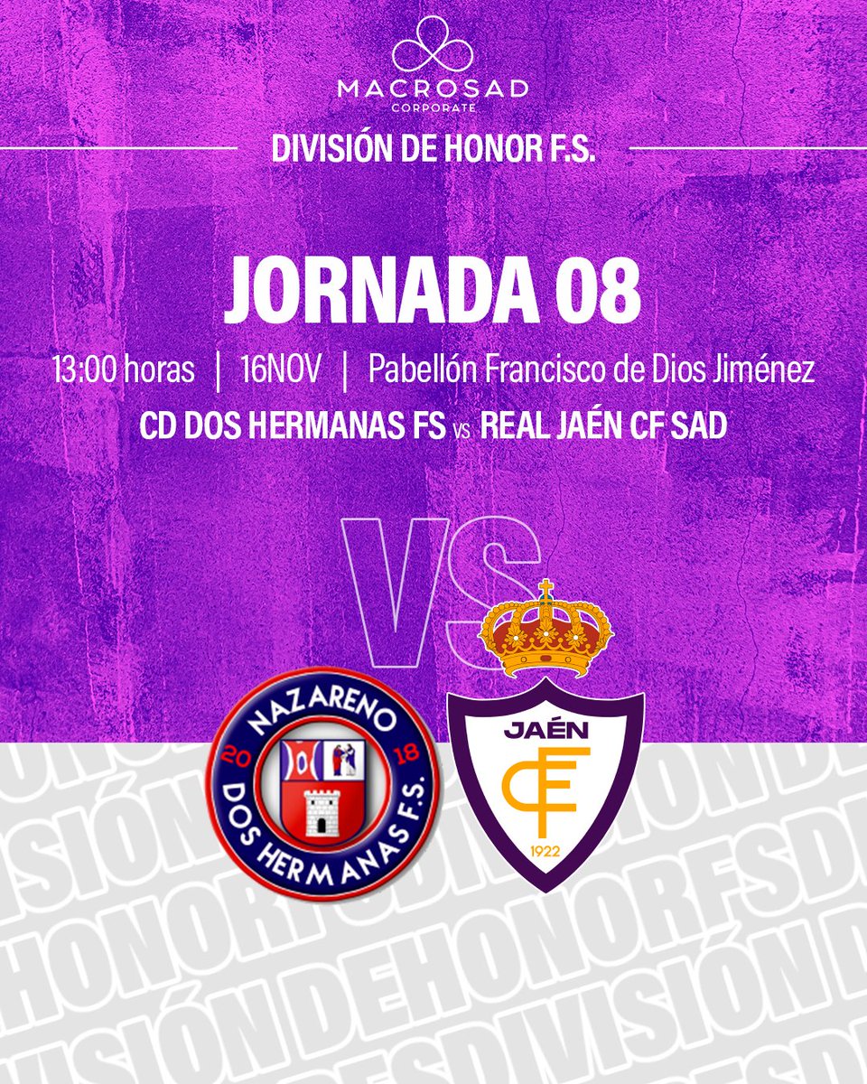 ⚪ 𝐉𝟎𝟖 𝐑𝐞𝐚𝐥 𝐉𝐚𝐞́𝐧 𝐂𝐅 𝐅𝐞𝐦𝐞𝐧𝐢𝐧𝐨 𝐅𝐒 | 𝐃𝐢𝐯𝐢𝐬𝐢𝐨́𝐧 𝐃𝐞 𝐇𝐨𝐧𝐨𝐫 ⚪

🆚𝐂𝐃 𝐃𝐨𝐬 𝐇𝐞𝐫𝐦𝐚𝐧𝐚𝐬 𝐅𝐒

📅𝐃𝐨𝐦𝐢𝐧𝐠𝐨 𝟏𝟔 𝐝𝐞 𝐧𝐨𝐯𝐢𝐞𝐦𝐛𝐫𝐞

⌚𝟏𝟑:𝟎𝟎 𝐡𝐨𝐫𝐚𝐬

🏟️𝐏𝐚𝐛𝐞𝐥𝐥𝐨́𝐧 𝐅𝐫𝐚𝐧𝐜𝐢𝐬𝐜𝐨 𝐝𝐞 𝐃𝐢𝐨𝐬 𝐉𝐢𝐦𝐞́𝐧𝐞𝐳