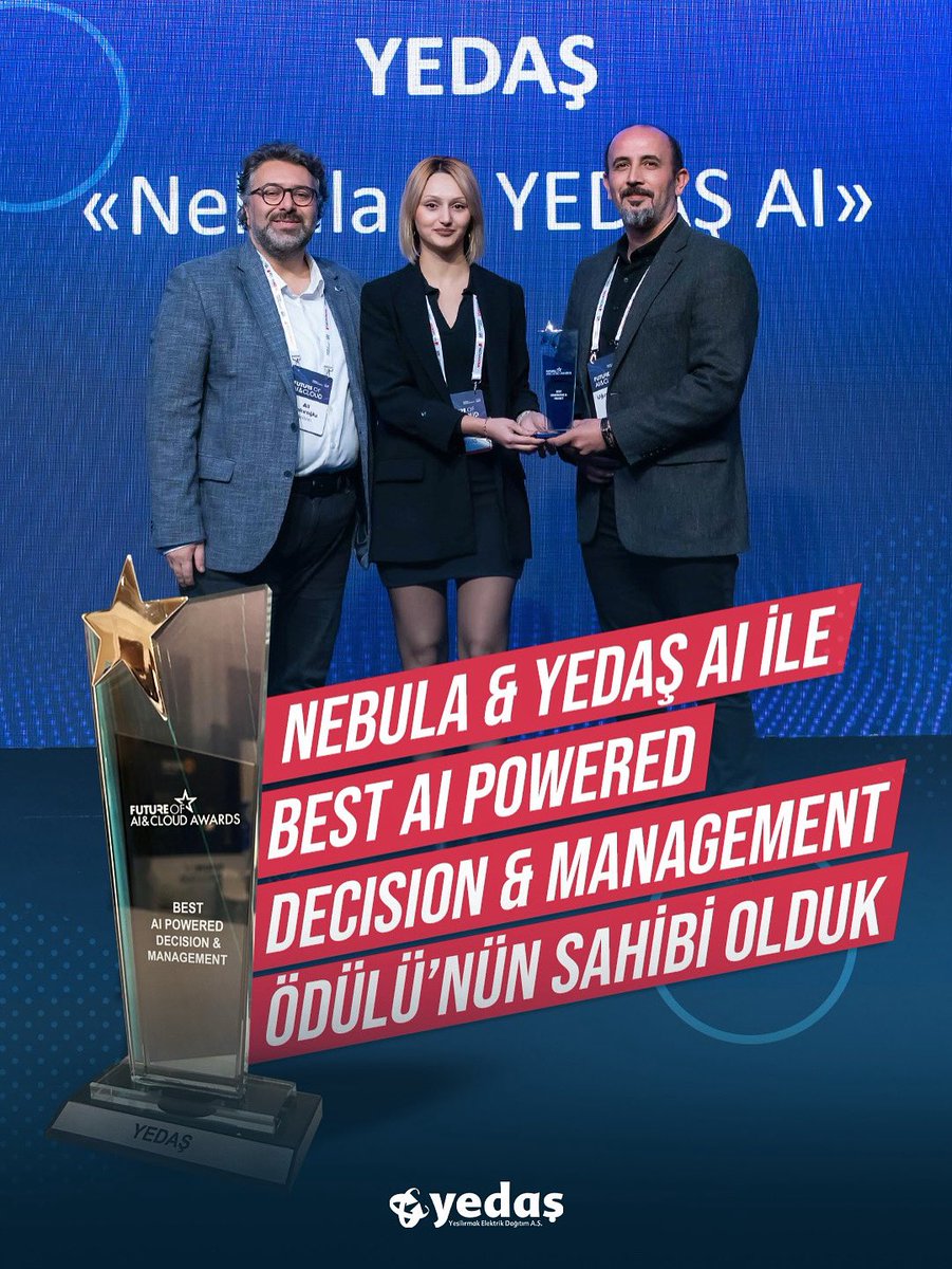 NEBULA &amp; YEDAŞ AI ile “Best AI Powered Decision &amp; Management” ödülüne layık görüldük!

Yapay zekâ ve bulut teknolojilerini entegre ederek geliştirdiğimiz NEBULA &amp; YEDAŞ AI projemizle tüm iş süreçlerimizi daha hızlı, verimli ve akıllı hale getiren güçlü bir yapay zekâ ekosistemi