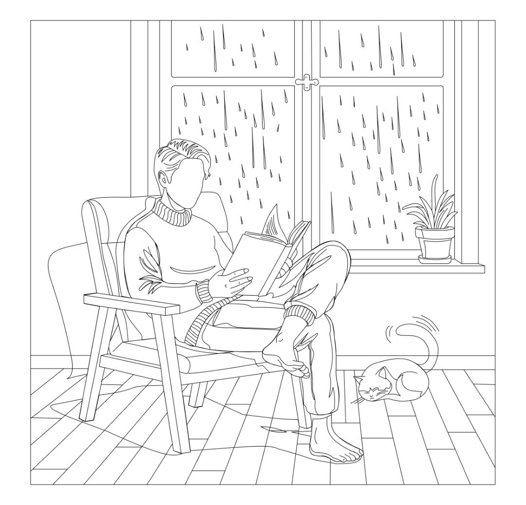 Deavvine's tweet image. Finished “Rainy Day Reading Corner” a cozy scene with rain on the window, a reader, and a sleepy cat. Felt easier thanks to what I learned from Project 1. Big thanks to @JosephBrendan, the @devanddesignhq and @LindaJo0812 for the guidance.
#Illustration #MotionDesign #Jitter