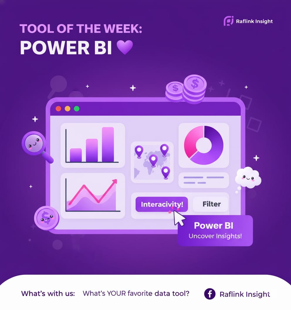 RaflinkInsight's tweet image. #ToolOfTheWeek: Microsoft Power BI! 💜 It turns static reports into dynamic dashboards, helping users explore data, spot trends, and gain insights with ease. What’s your go-to data tool? 🤌💜
