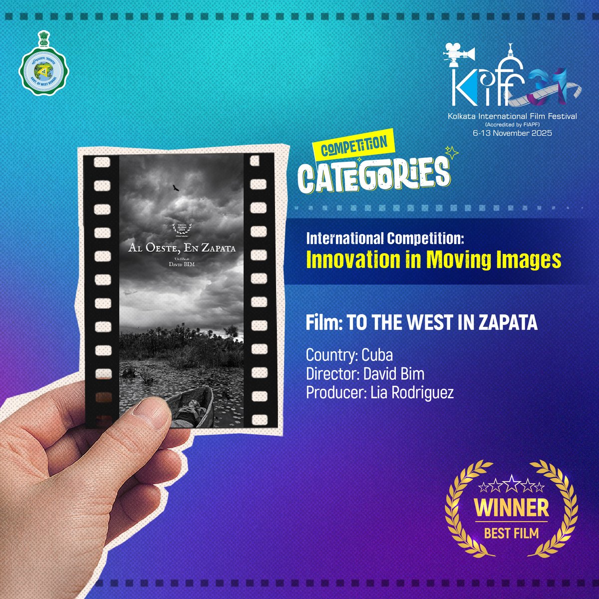 To The West in Zapata claims Best Film for its commanding cinematic voice and uncompromising storytelling. A strong win for director David Bim and producer Lia Rodriguez.

#KIFF2025 #31KIFF #KIFF #KolkataInternationalFilmFestival #FilmFestival #Bengal #Kolkata #KolkataEvents
