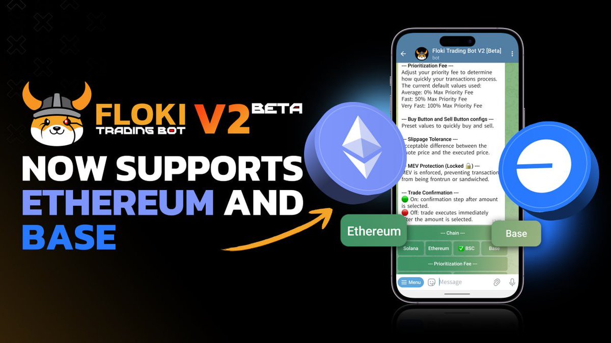 flokitradingbot's tweet image. Floki Trading Bot V2 Beta Now Supports Ethereum and Base!

The next-generation Floki Trading Bot has just expanded again.
You can now trade natively on Ethereum, Base, all with zero friction, full speed, and the cleanest UX we&apos;ve ever shipped.

With multi-chain support now live…