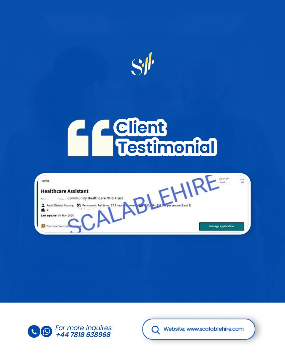 Scalablehire's tweet image. Another NHS offer secured!
This client stayed consistent, followed the strategy, and got the result they deserved.

Thinking of applying to the NHS too?
Comment “NHS” or send a DM — I’ll share the exact steps we use to help clients win.