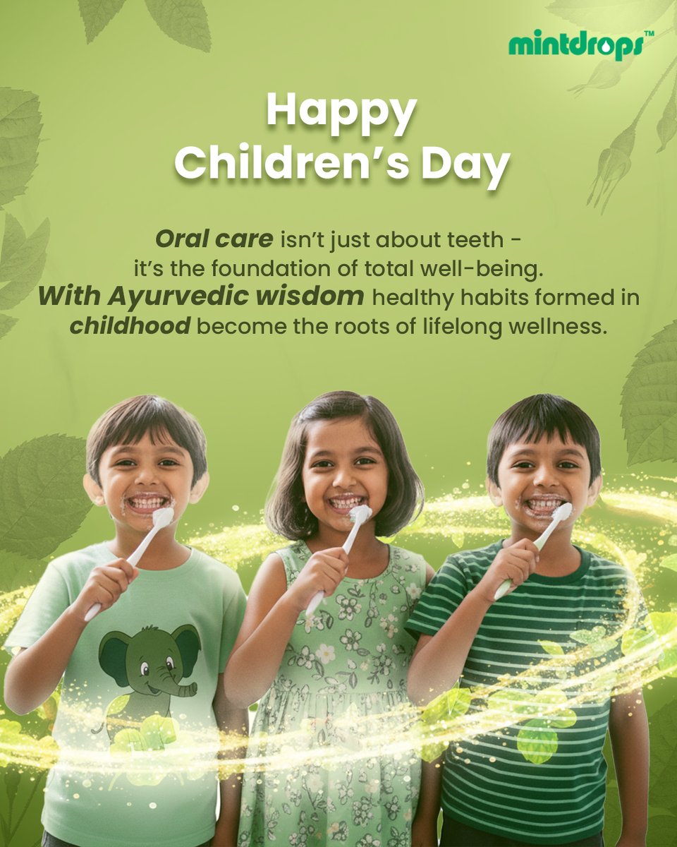 themintdrops's tweet photo. Happy Children’s Day! 🌟
Healthy smiles start early and Ayurvedic wisdom helps build habits that last a lifetime. 🌿🦷
Let’s nurture wellness from childhood. 💚
🔁 Retweet to spread healthy habits!
#Mintdrops https://t.co/AELhKfYsPX