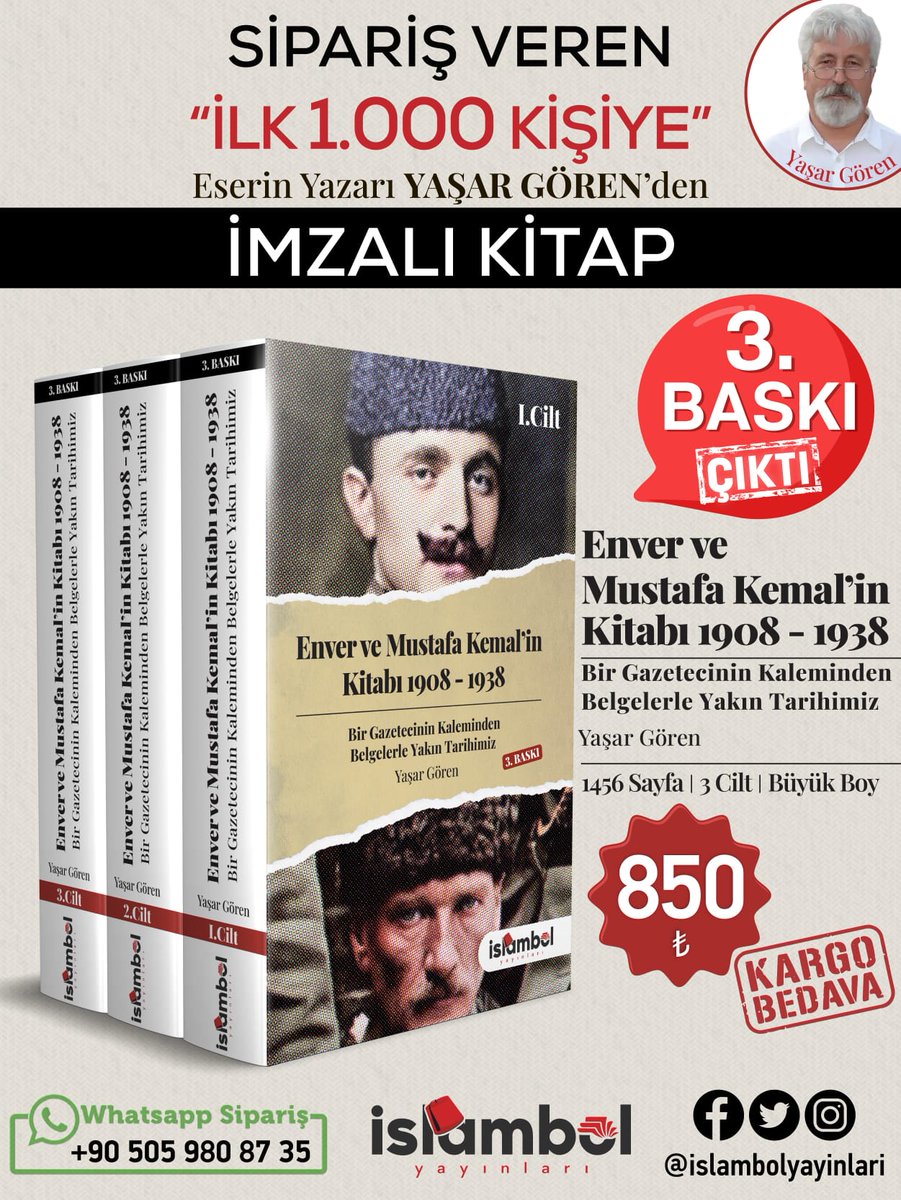 100 YILLIK TARİHİMİZİ YENİDEN YAZAN KİTAP
3. BASKI ÇIKTI!

SİPARİŞ VEREN İLK BİN KİŞİYE YAZARİNDAN İMZALI GÖNDERİLECEKTİR 

Şimdiye kadar 5000 takım basılan eseri Anadolu'nun her köşesine ulaştırmak için hedefimiz 100 bin takım basmaktır.

3 cilt, 1456 sayfa
850 TL
Kargo ücretsiz