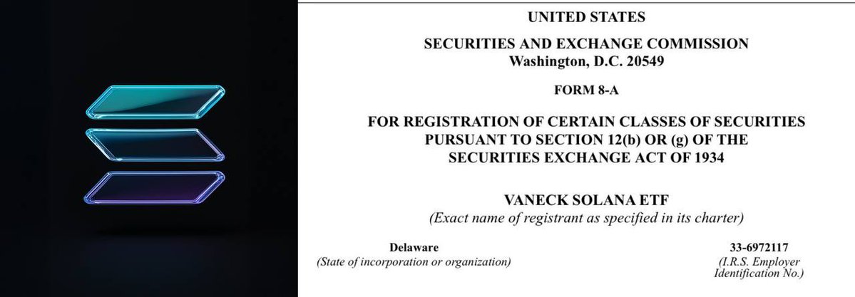SolanaSensei's tweet image. More news for Solana @vaneck_us has filed a Form 8-A with the SEC for its solana spot ETF.

We have like 20 more Solana ETFs coming.

Now is not the time to turn bearish.