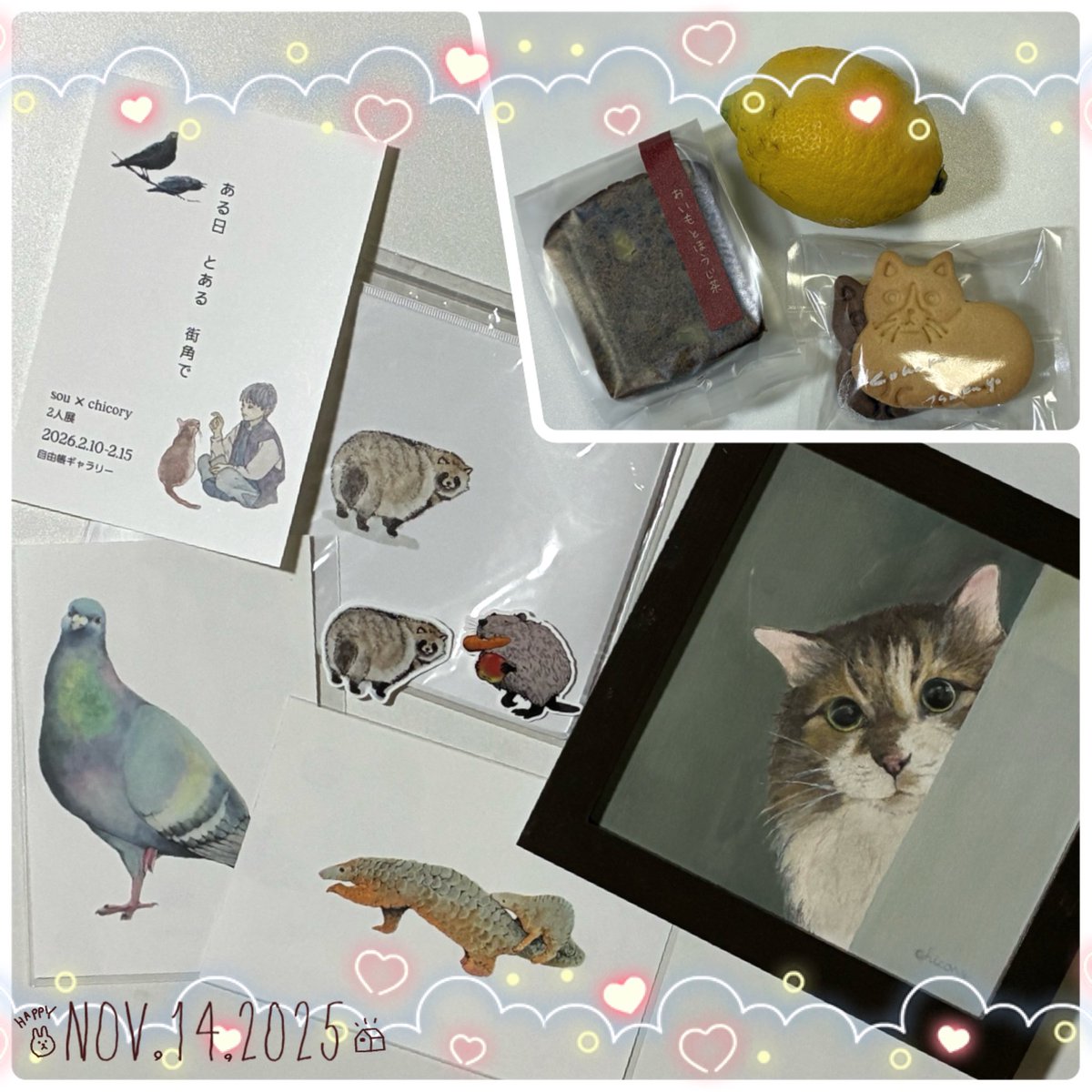 ←
ハトの絵、実物見られて嬉しい✨まじまじ見つめてしまった🌱
そして、、、もふくんと目が合ってしまったのです🩷
ฅ^•ω•^ฅシャー
ありがとうございます😍

たまたまインスタを見て知ったこのマルシェ。Twitterをやっていたからこそのなんとも不思議な出逢いがありがたく🥰
→