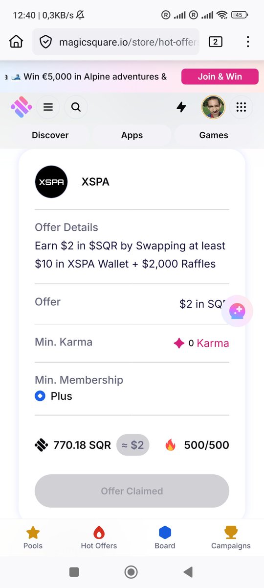 Just conpleted a Hot Offer at <a href="/MagicSquareio/">Magic Square</a> in cooperation with <a href="/XSPA_ai/">XSPA</a> which landed me 2 USDT just for swapping tokens there. Nice gain!