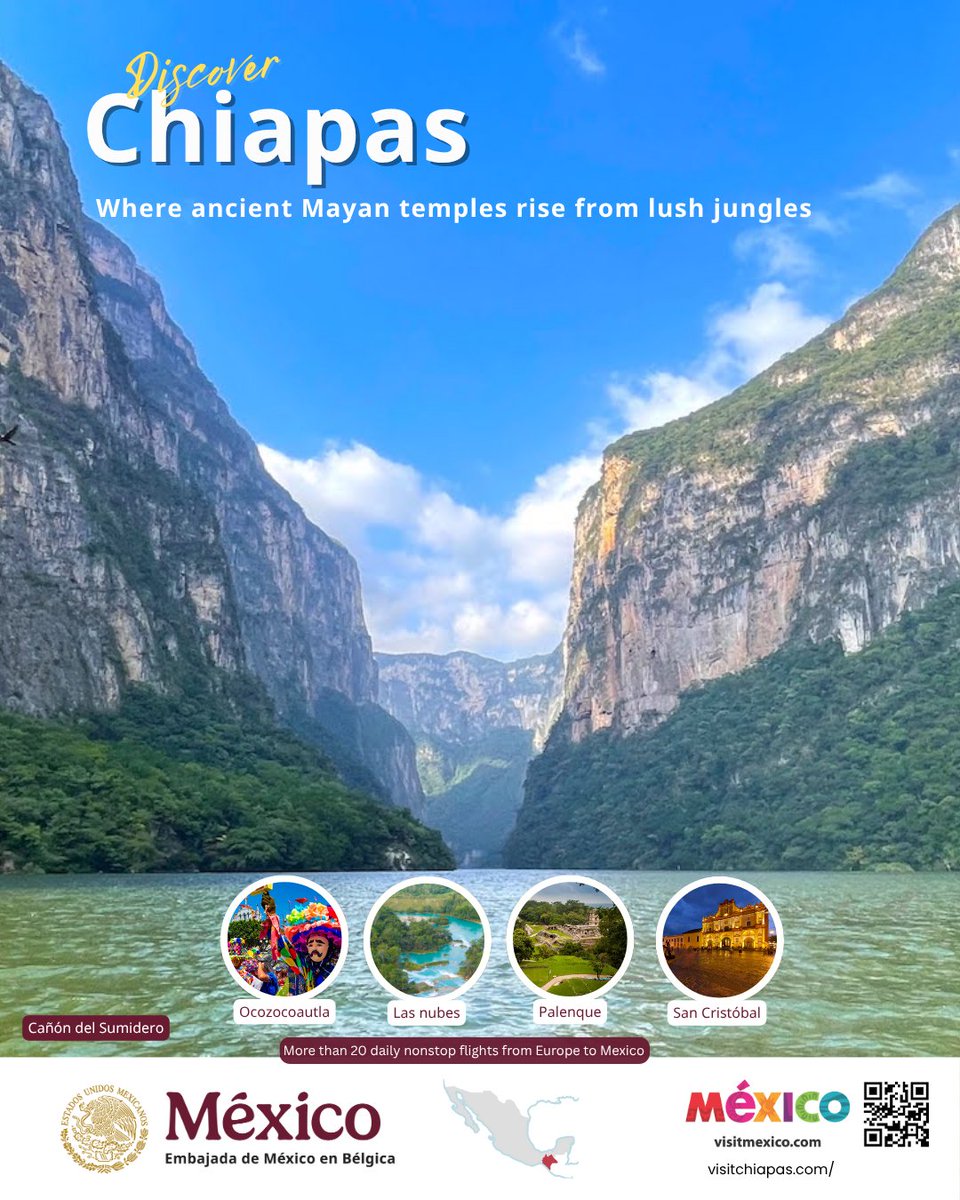 🐒 Explore Chiapas, where Mayan temples rise from lush jungles. 🌿 Nature&amp;culture blend in San Cristobal.Taste Tamales 🌽 &amp; visit Palenque, a UNESCO site. 💡The Sumidero Canyon is older than the Grand Canyon and reaches depths of over 1,000 meters. #VisitMexico <a href="/visitchiapas_mx/">Visit Chiapas</a>