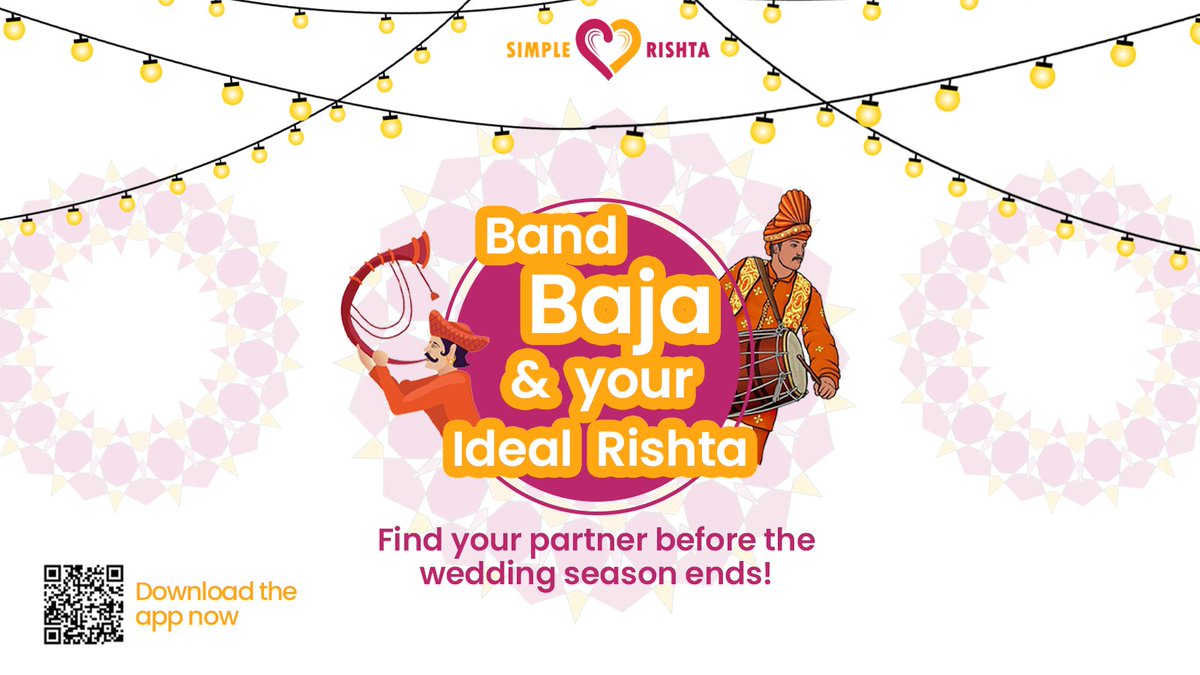 SimpleRishta's tweet image. Band Baja wali Feelings K Liye, life partner dhondna To Banta Hai!
Aur best matches milte hain sirf SIMPLE RISHTA par.
Apna jeevan saathi dhoondhain aur shaadi ke season se pehle sab kuch set kar lein!💌

#simplerishta #bandbaja #LifePartner #foryouシ #weddingseason #OnlineRishta