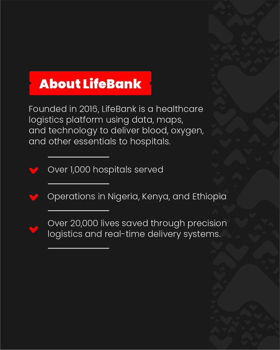 SilicondeltaNG's tweet photo. No one should die because blood can’t reach them in time, @temite turned that single sentence into @LifeBankCares , a system that’s now saved over 20,000 lives across Africa.
That’s the kind of founder energy Africa keeps producing.
@LifeBankNG #SiliconDelta #africatech https://t.co/qySJjvVRsv