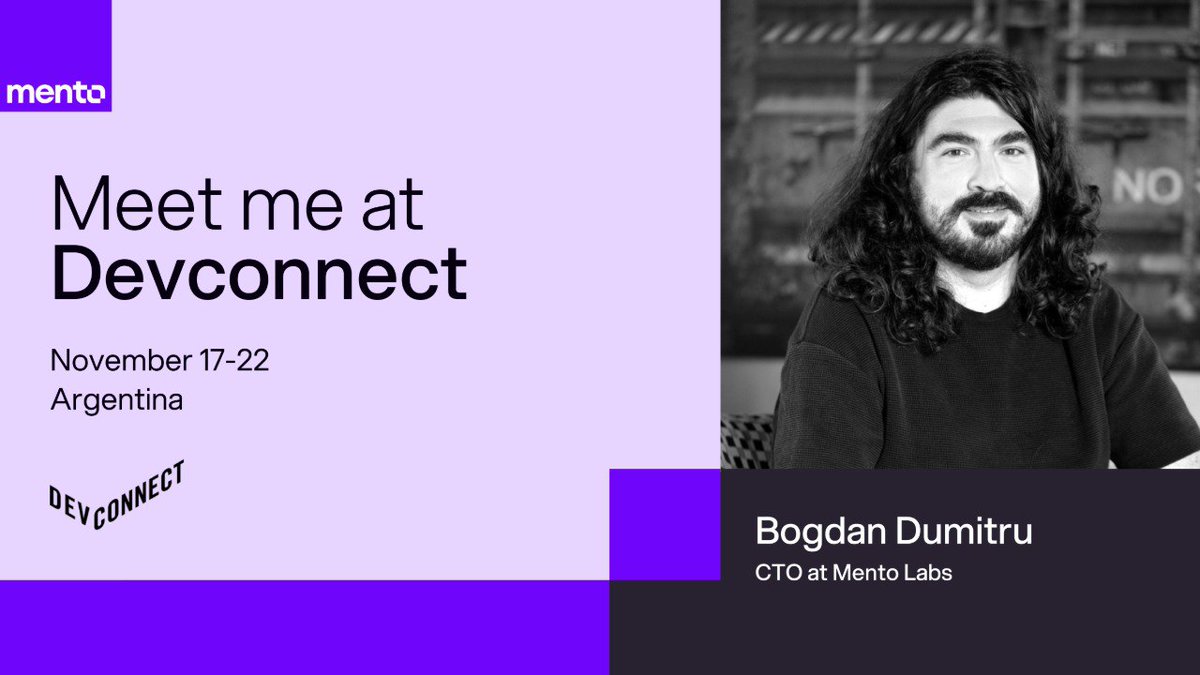 MentoLabs's tweet photo. GMento Buenos Aires 🇦🇷

Mento team is heading to @EFDevconnect! Meet @boqdan_ , @denney808 & @behiceuzunn across these key events:

→ DevConnect
We’re co-sponsoring the main event with @Celo, @MiniPay & @selfxyz!
Come chat FX, stablecoins, & multichain currency infrastructure at our booth.
📍 Nov 17–22
🎟️ https://t.co/rLshZtO2CO

→ SheFi Summit
Proud sponsors of the @shefiorg summit.
@behiceuzunn joins the panel “Stablecoins Aren’t Sexy Until They’re Liberating Economies” alongside @HavensCharlie & @0xt0n1, moderated by @debsoon.
📍 Nov 16
🎟️ https://t.co/kK35Efw9cl

→ Stable Summit
As Gold Sponsors of @stable_summit, we’re bringing the FX narrative forward. Don’t miss @denney808’s talk: “Global Onchain FX Markets, For All”
📍 Nov 18–19
🎟️ https://t.co/40YEQOpJaS

If you are building with local stablecoins, Mento is your FX layer. Come say hi in Buenos Aires!