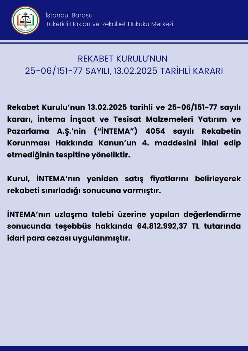 Tüketici Hakları ve Rekabet Hukuku Merkezi tweet media