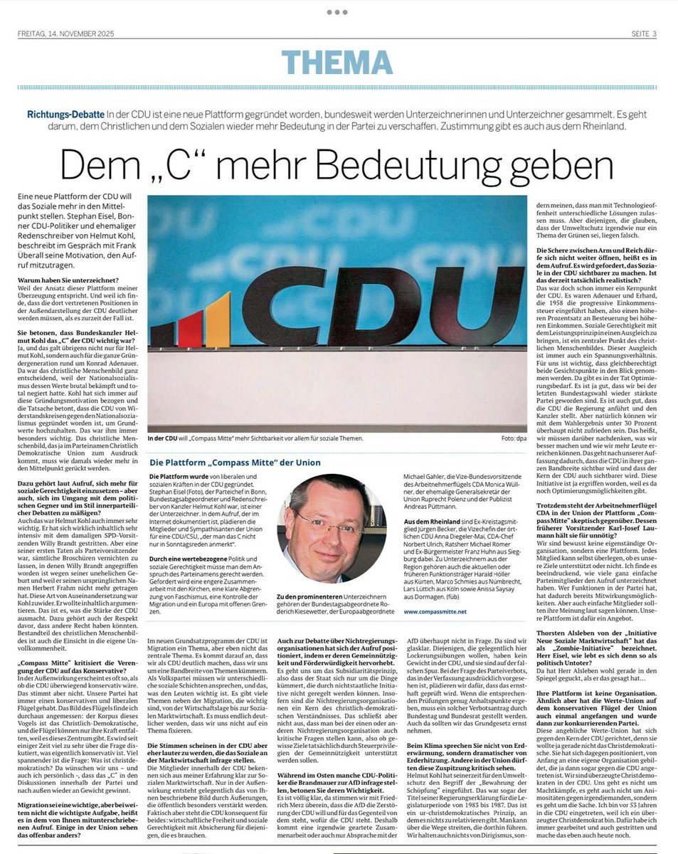 Puettmann_Bonn's tweet photo. Mein früherer @KASonline Kollege und ehem. #CDU-MdB Stephan #Eisel ist ein kluger Analytiker. Er war u.a. Redenschreiber und stv. Leiter des Kanzlerbüros Helmut Kohls. Nun hat er sich unserer Initiative #CompassMitte angeschlossen und der @KoelnischeR ein Interview dazu gegeben. https://t.co/f1wcbC46PF