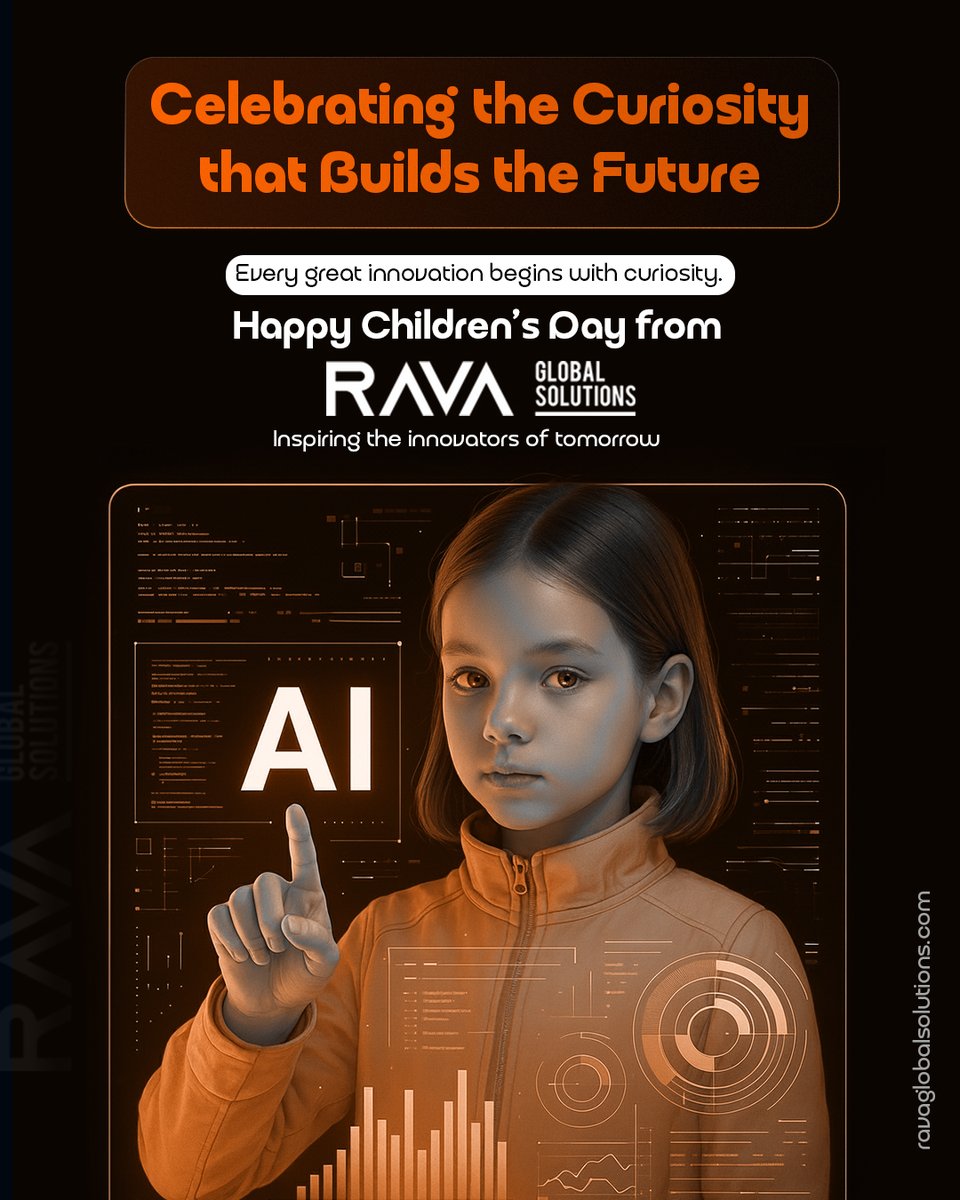 ravaglobal's tweet image. 🌟 Every innovator was once a curious child.

This Children’s Day, we celebrate the imagination, creativity, and fearless curiosity that drive innovation — the same spirit that inspires everything we do at RAVA Global Solutions.

#ChildrensDay #Innovation #RAVAGlobalSolutions