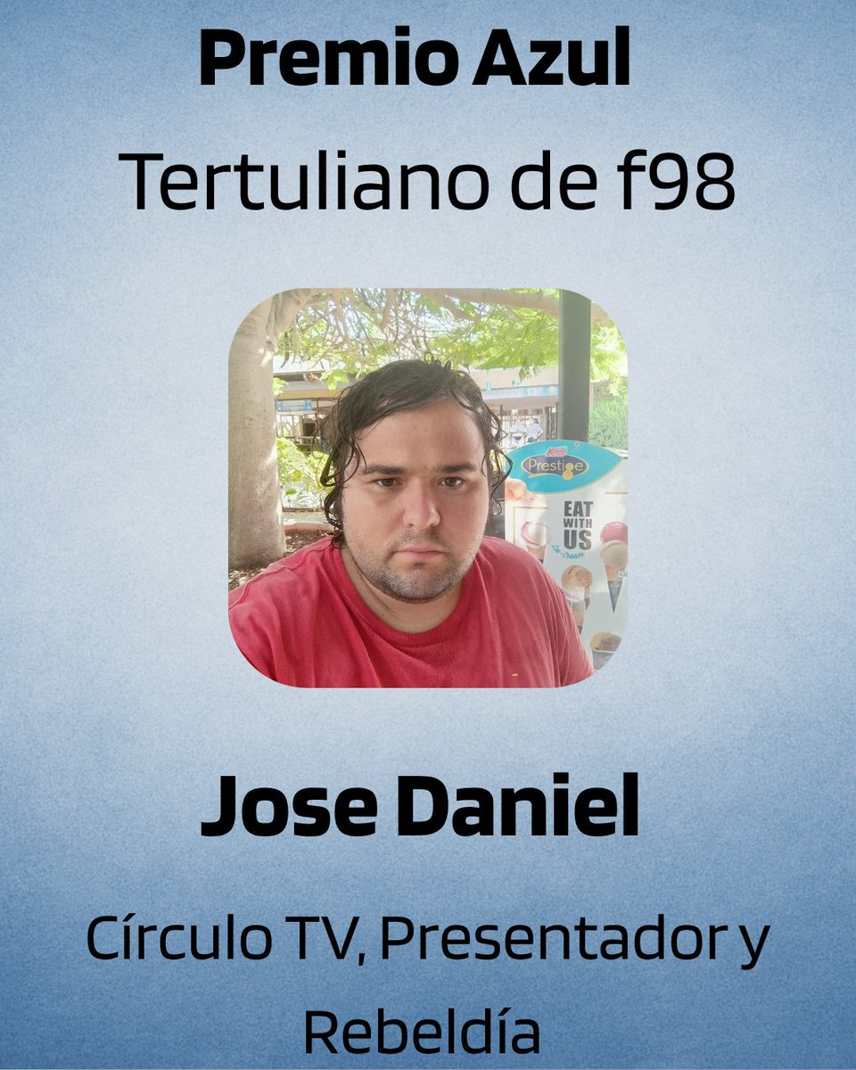 💙💫 <a href="/Joseda_96/">Joseda 🇮🇨</a> de <a href="/circulo_tv/">Círculo TV</a> CANDIDATO a Tertuliano del año!

Joseda que siempre da acción en los debates también tiene el factor humano post debate que vale mucho la pena. 

Vota aquí 👇💫

forms.gle/r9NseRVM33uc7R…