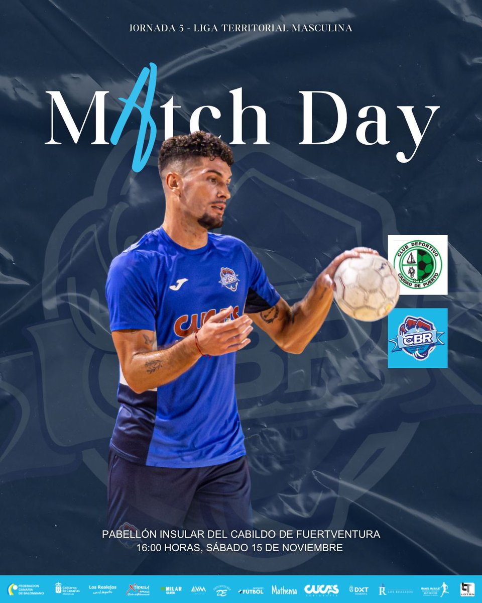 🔵🤾🏽 Jornada 5 | Liga Territorial Masculina 📅 Sábado 15 de noviembre ⏰ 16:00 horas 🏟️ Pabellón Insular del Cabildo de Fuerteventura @serigrafiacucas Realejos 🆚 CD Ciudad del Puerto ¡Vamos a intentarlo! Traer esos dos puntos a casa 💙 #CBR #SeniorMasculino #VamosRealejos"